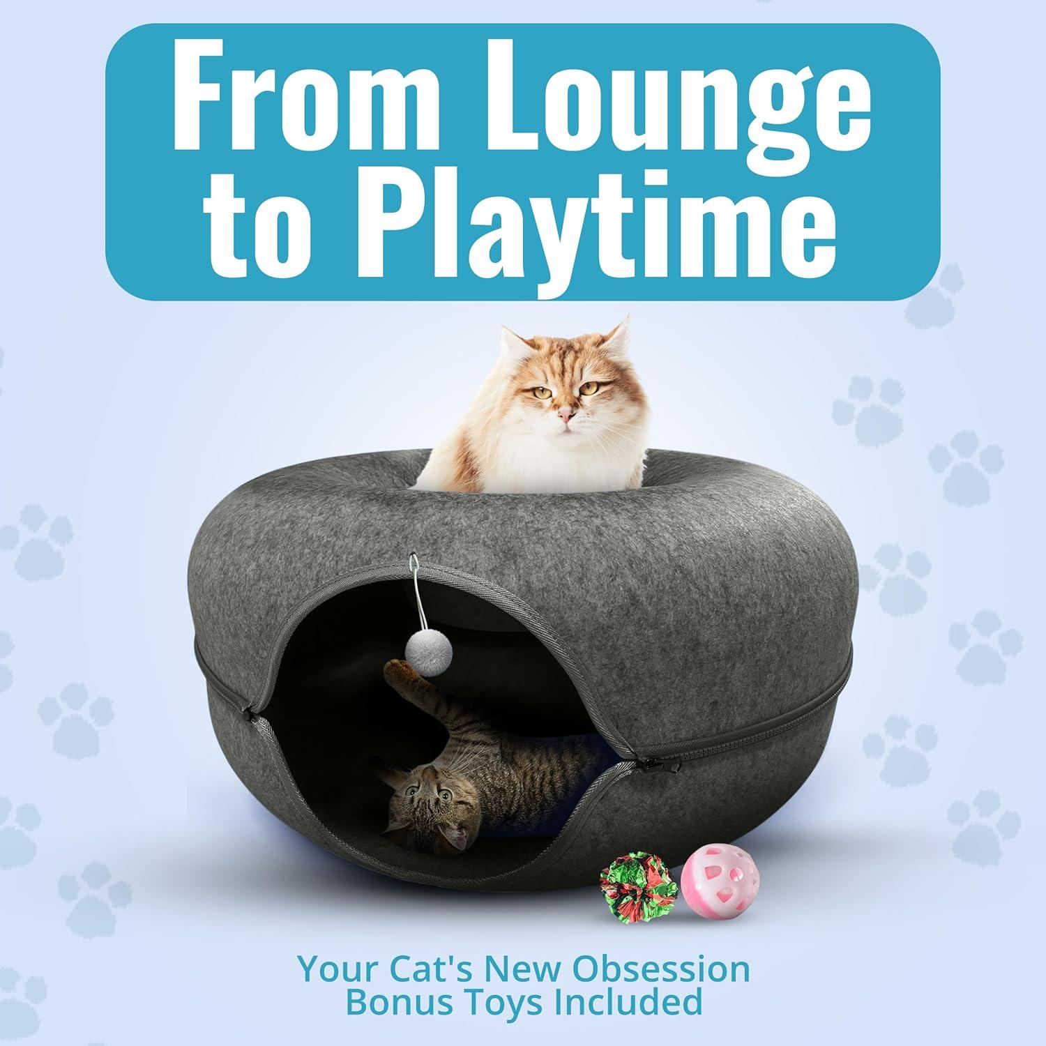 Cama Túnel Donut para Gatos Okoco 61 cm Gris Oscuro