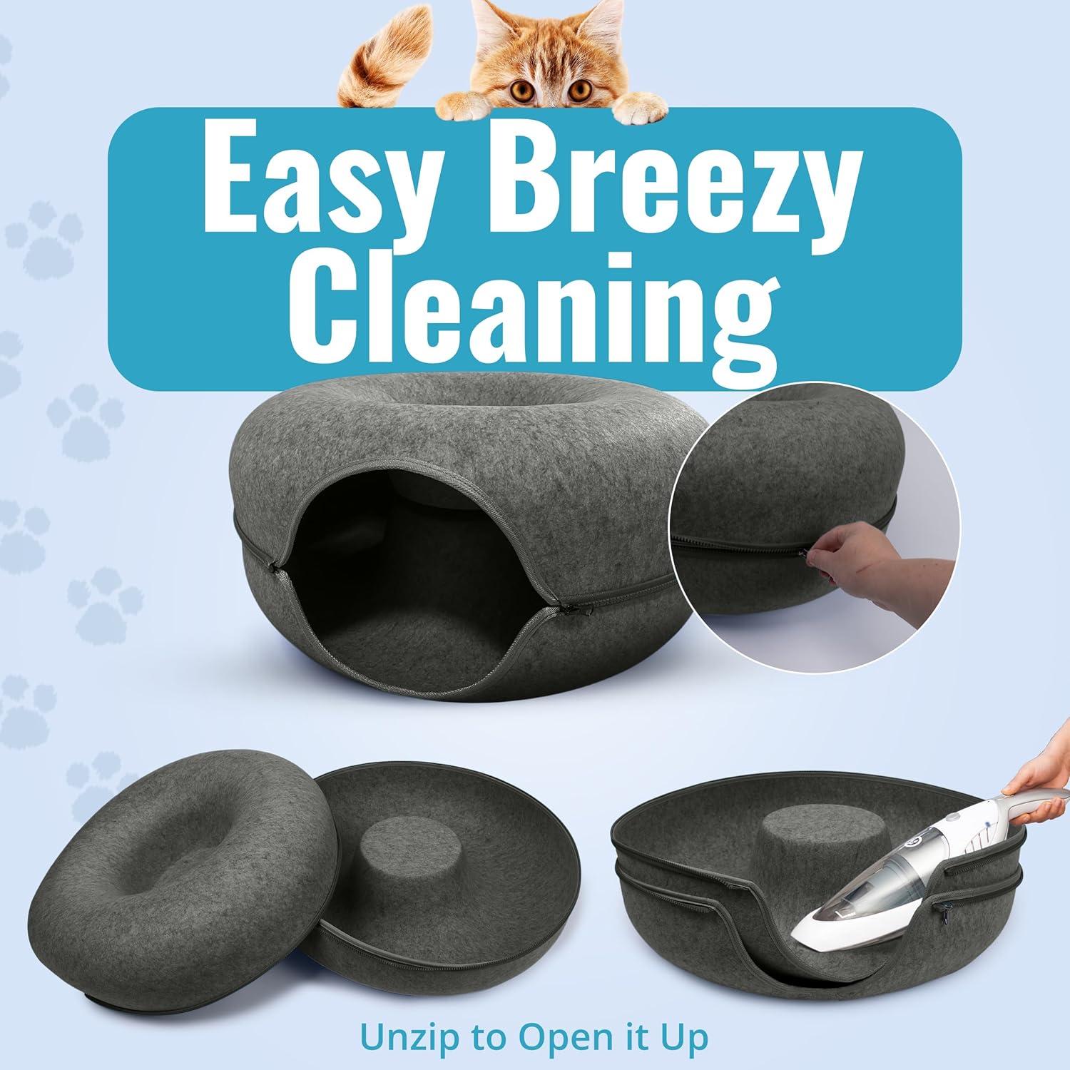 Cama Túnel Donut para Gatos Okoco 61 cm Gris Oscuro