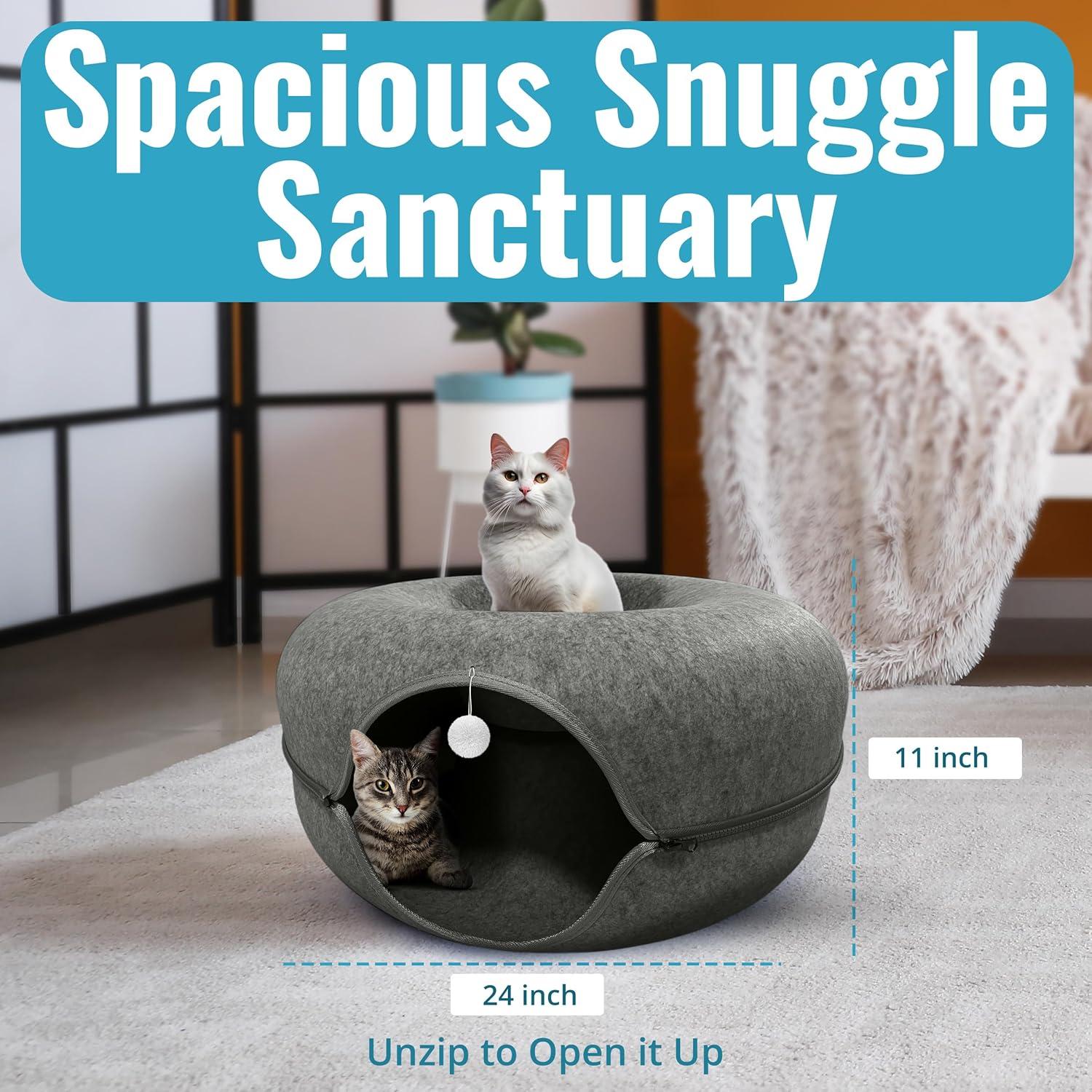 Cama Túnel Donut para Gatos Okoco 61 cm Gris Oscuro