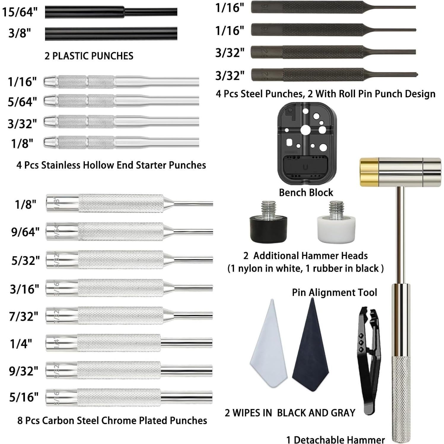 Juego de Punch BESTNULE con Martillo y Bloque de Banco