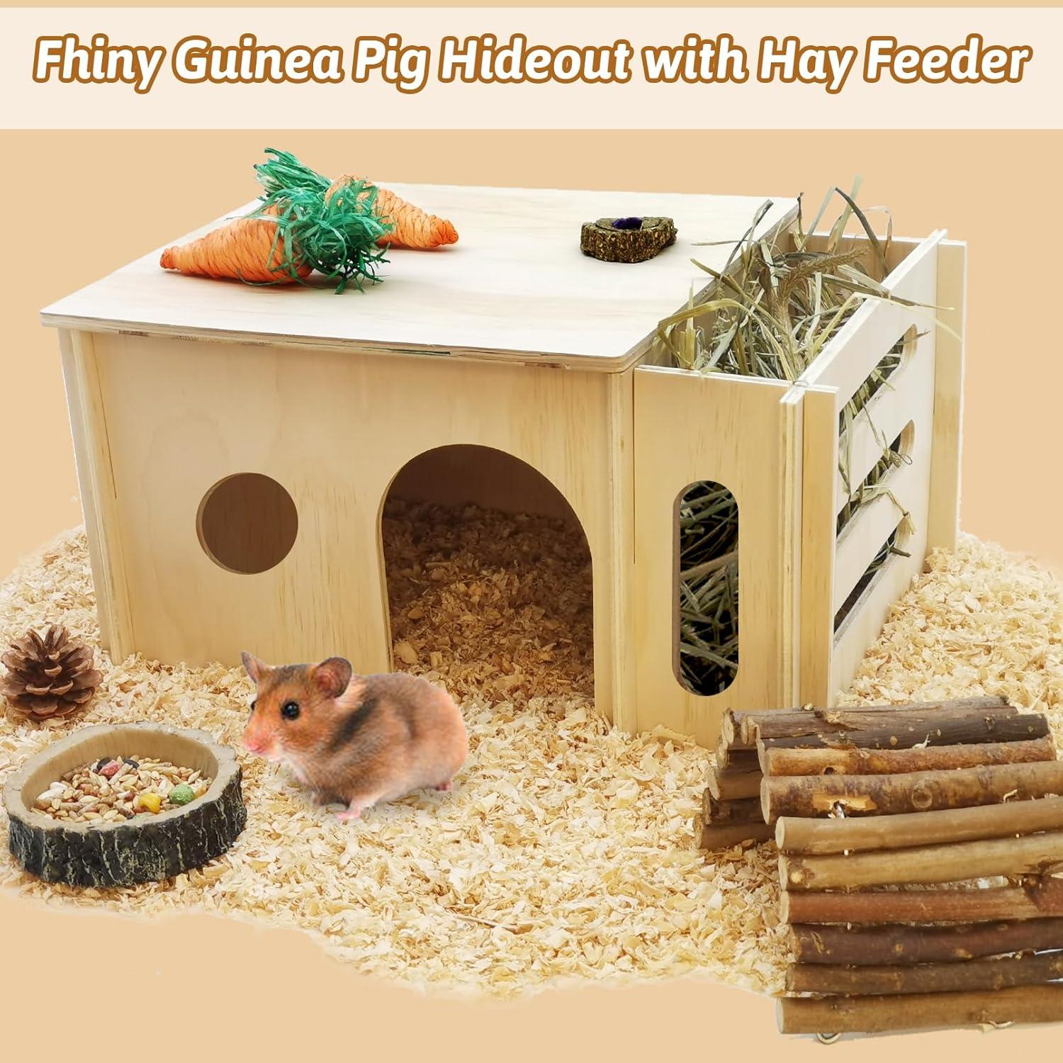 Casa de Madera Fhiny para Cobayas y Chinchillas con Comedero