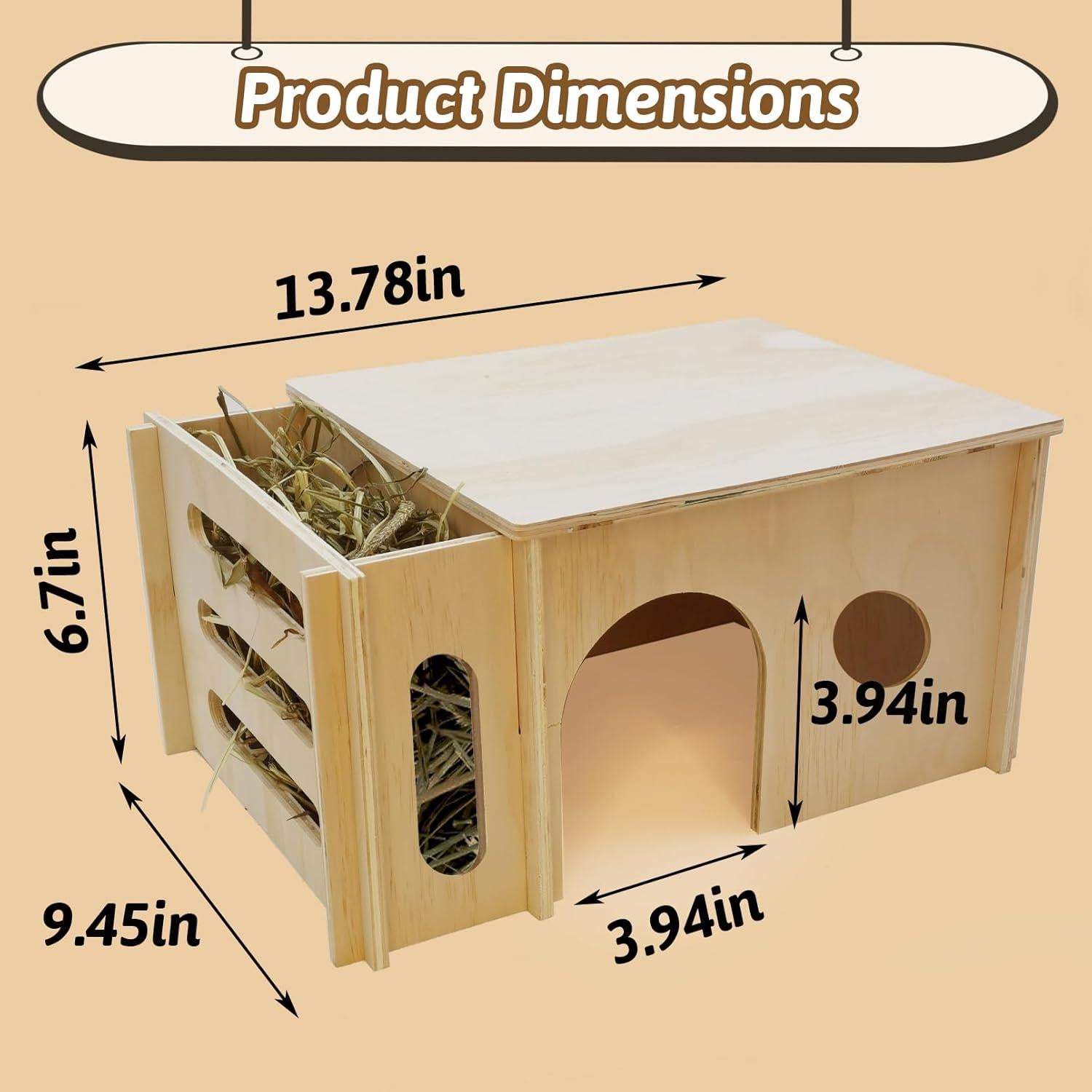 Casa de Madera Fhiny para Cobayas y Chinchillas con Comedero