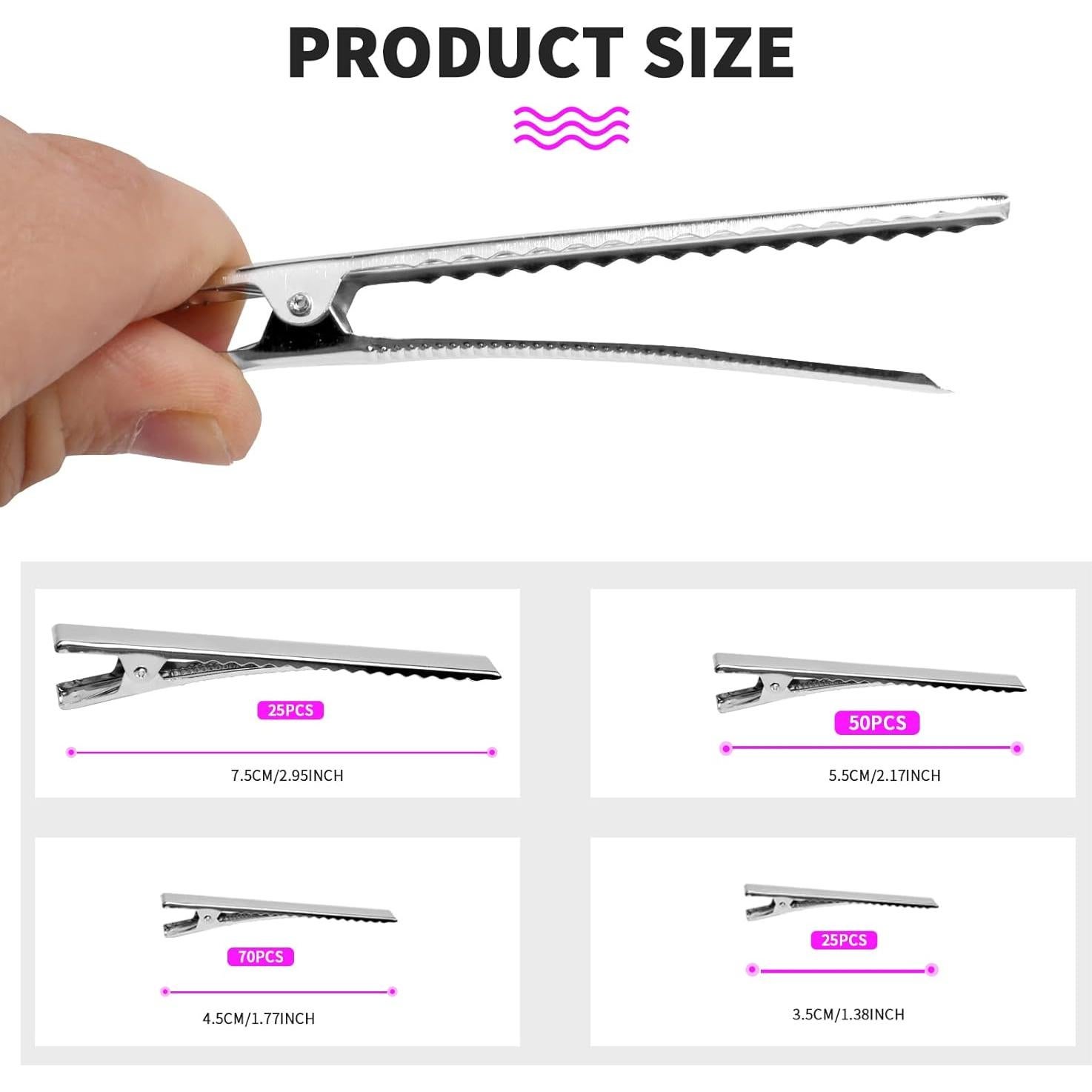 Clips de Pelo Cocodrilo WSYUB 170 Pcs Metal Plateado 4 Tamaños