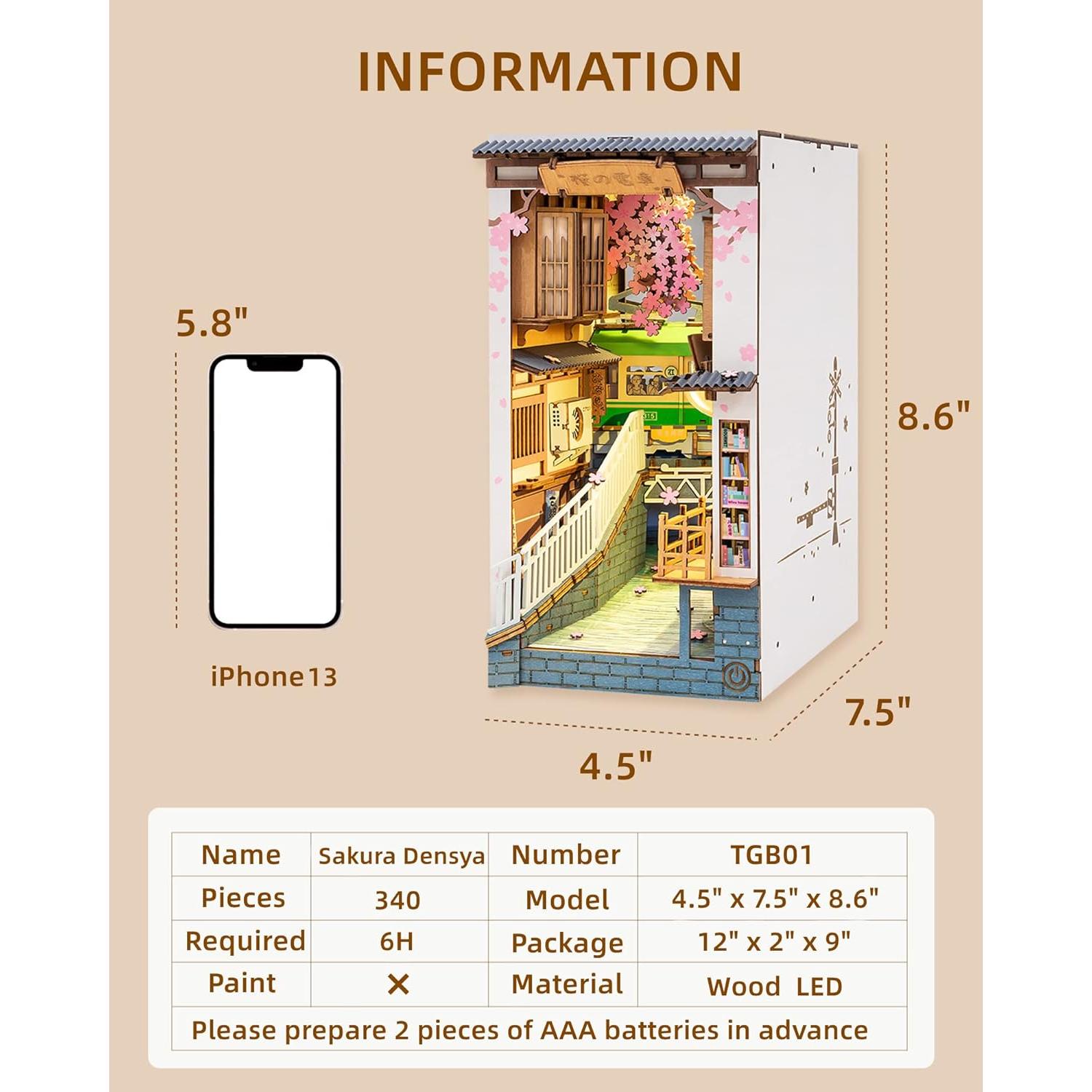 Kit de Libro Nook LED Rolife Casa Densya de Sakura 3D