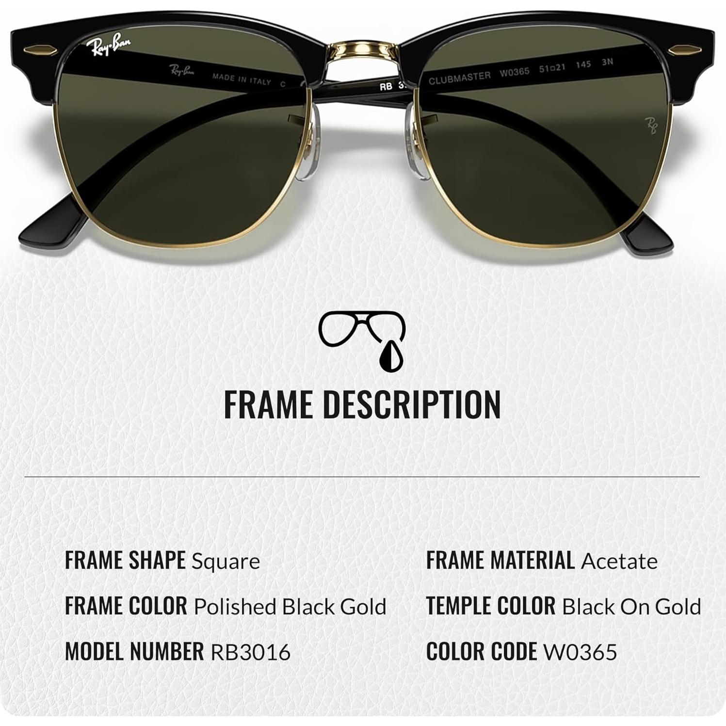 Gafas de Sol Ray-Ban RB3016 Clubmaster Clásico 49mm Verde G-15