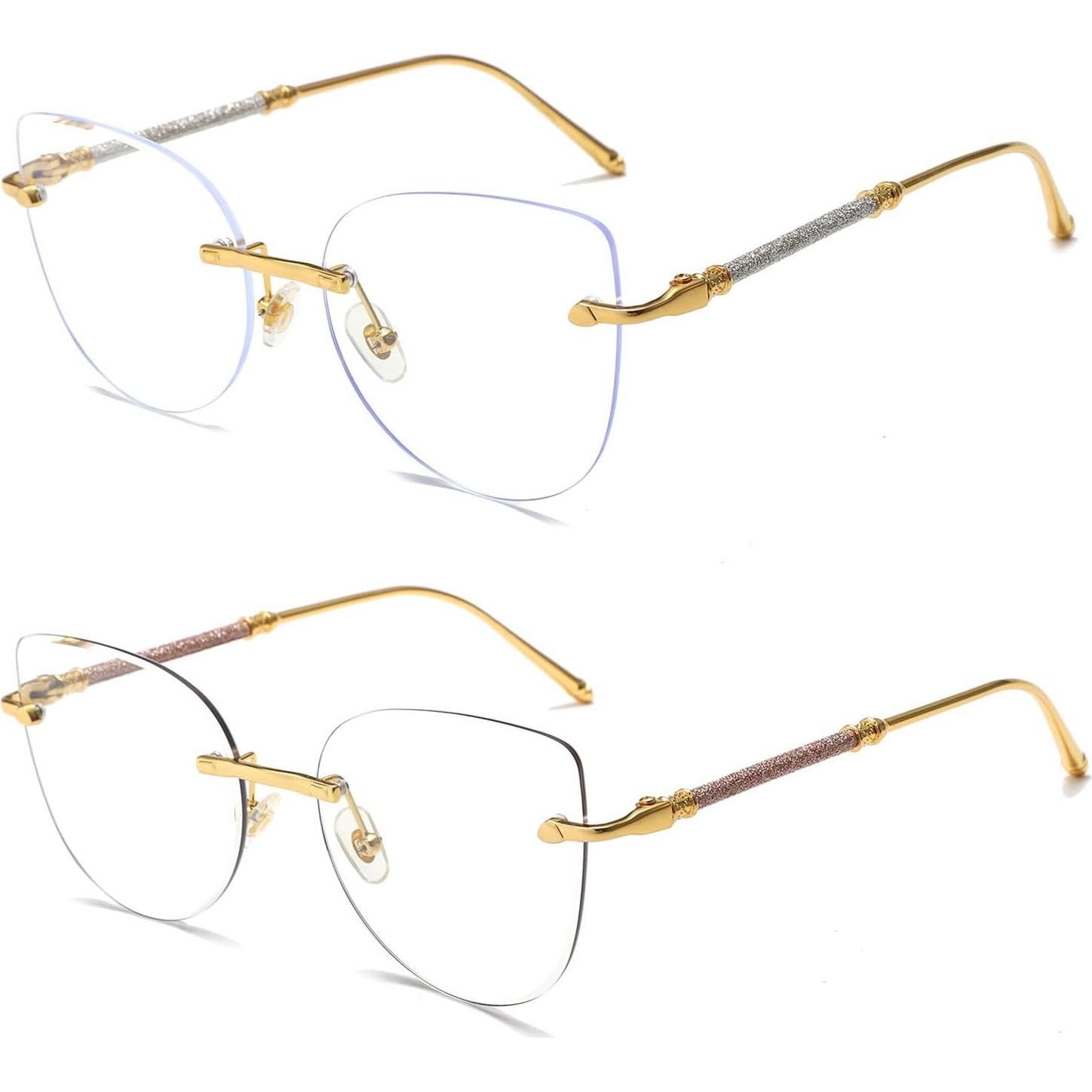 Gafas de Luz Azul LJCZKA Ojos de Gato Metal Rosa Dorado