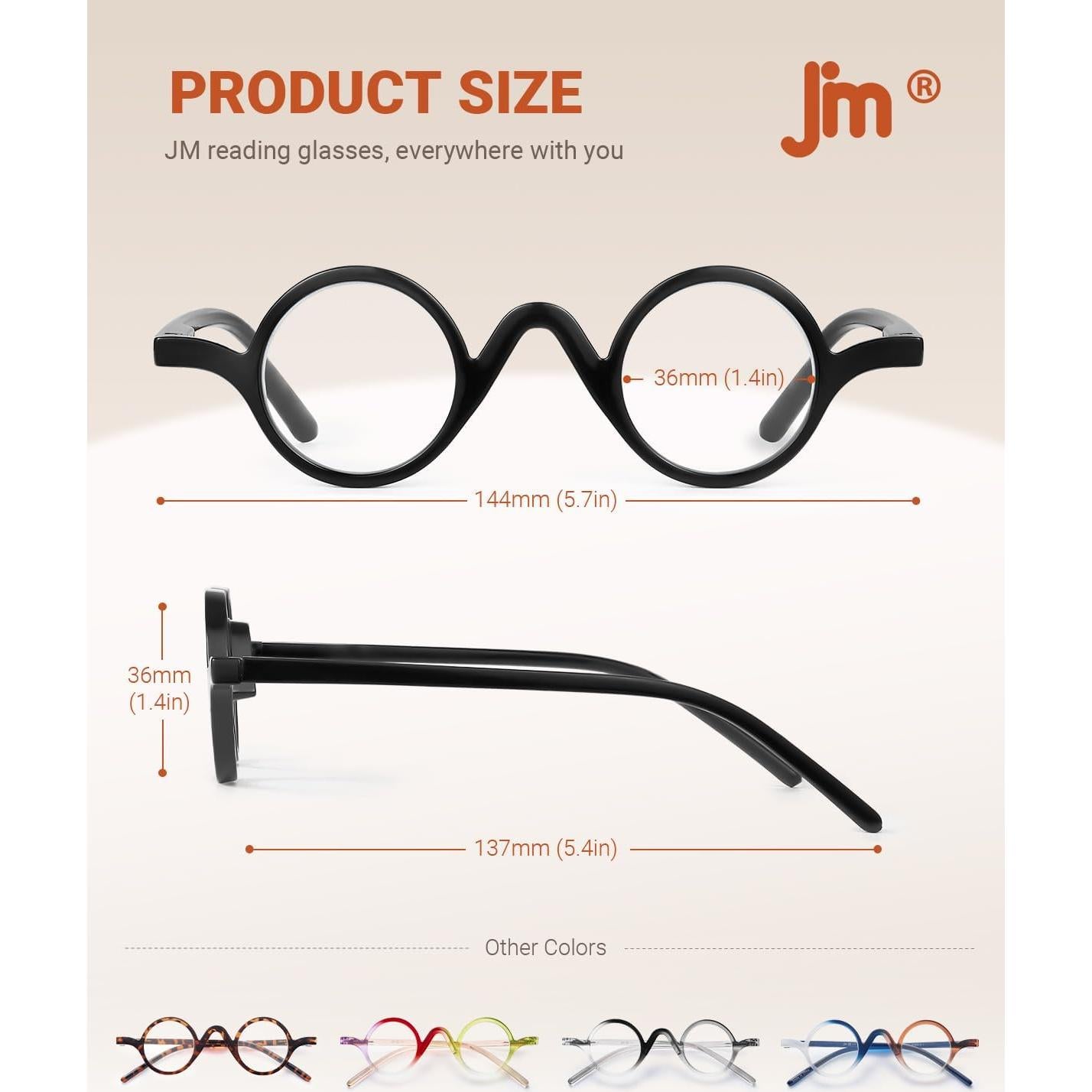 Gafas de Lectura Redondas JM - Paquete de 5 Colores 1.25x