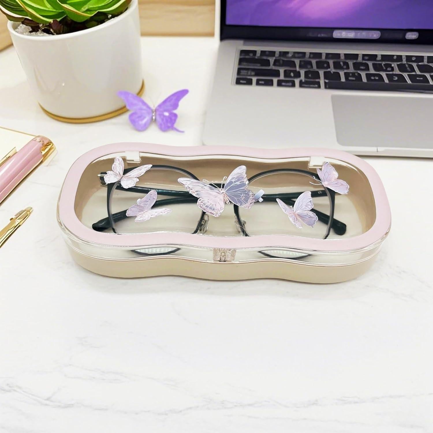 Estuche Duro para Gafas de Mujeres - Diseño Nube y Mariposa