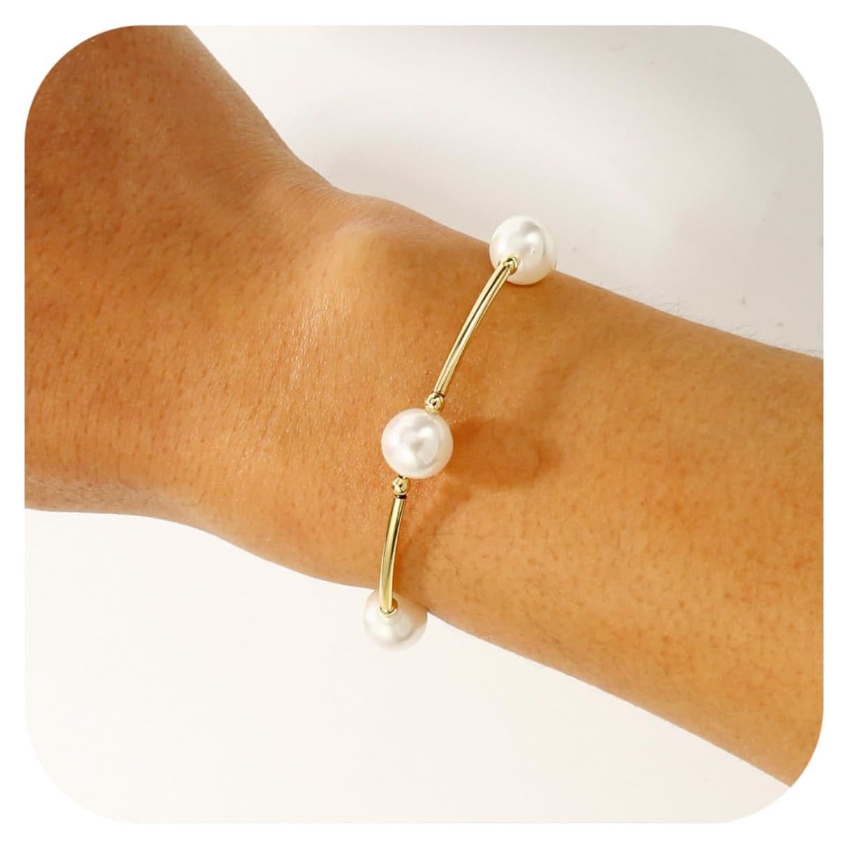 Brazalete de Perlas Blancas Elegance 11 Diseños 17.78 cm