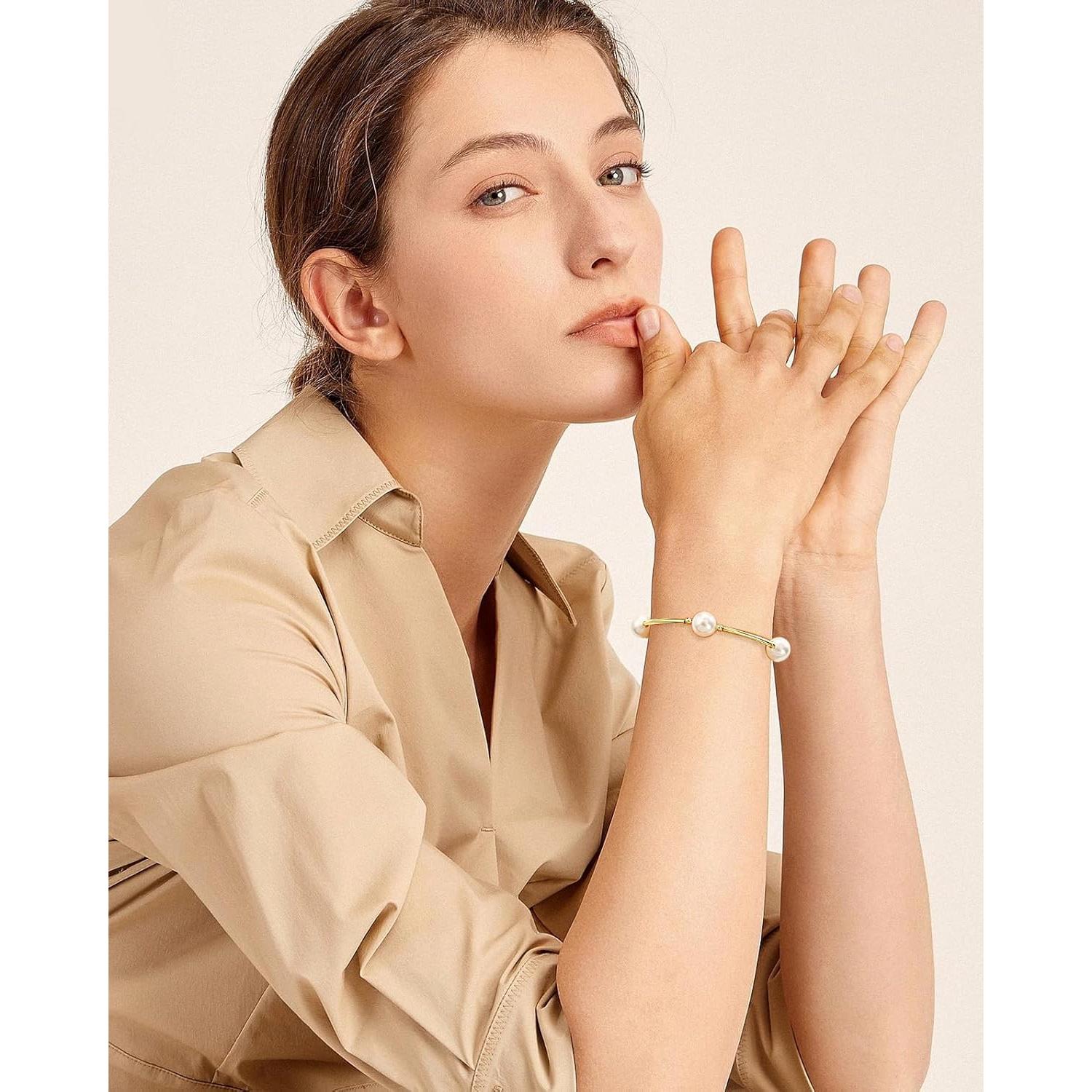 Brazalete de Perlas Blancas Elegance 11 Diseños 17.78 cm