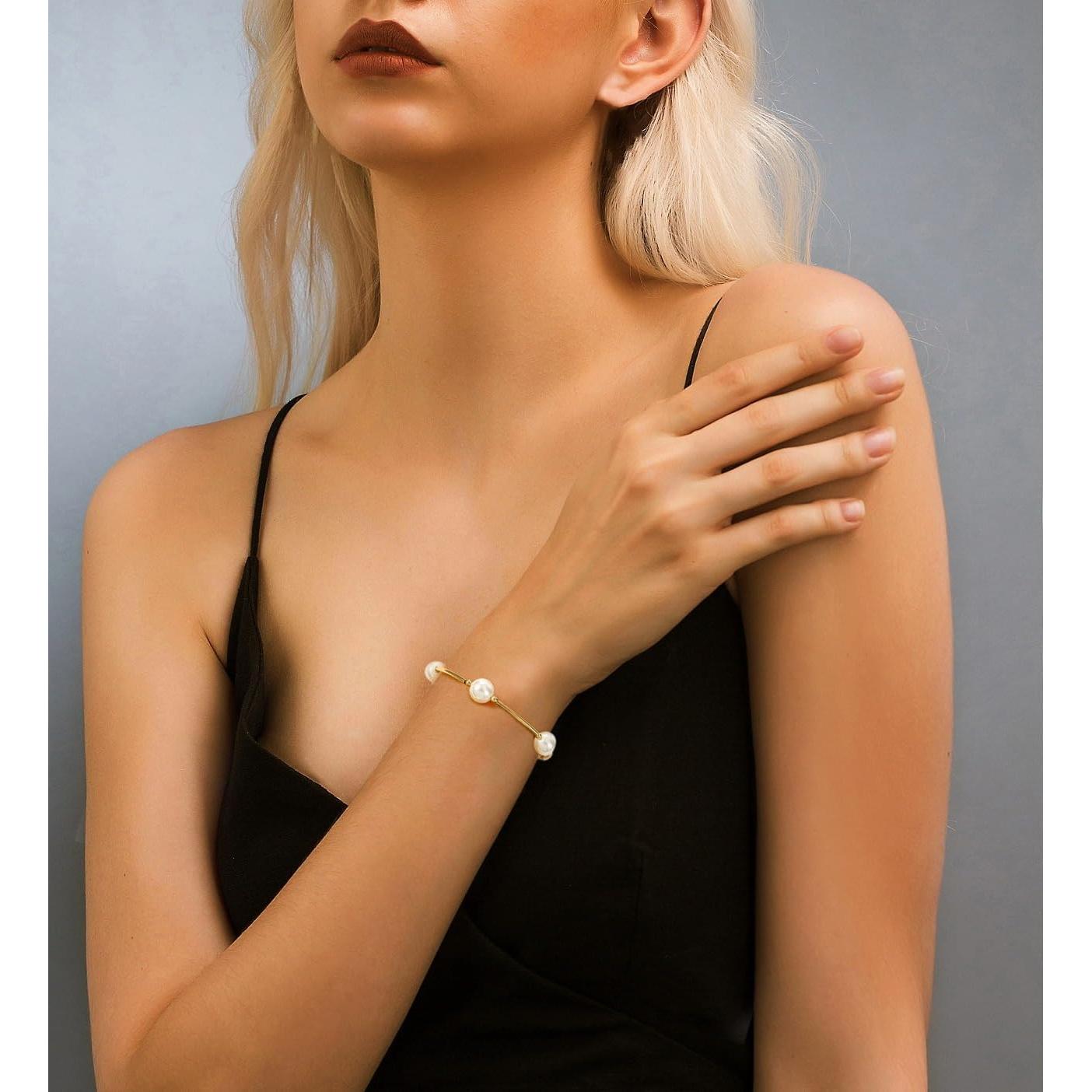 Brazalete de Perlas Blancas Elegance 11 Diseños 17.78 cm