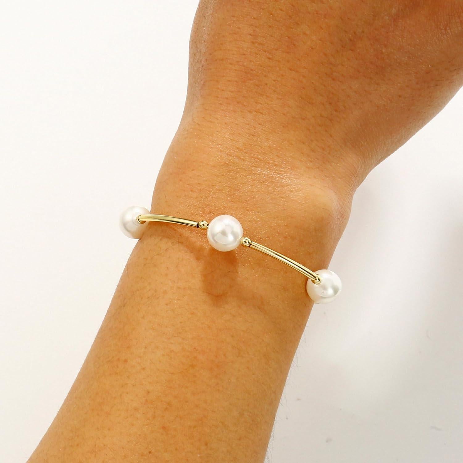 Brazalete de Perlas Blancas Elegance 11 Diseños 17.78 cm