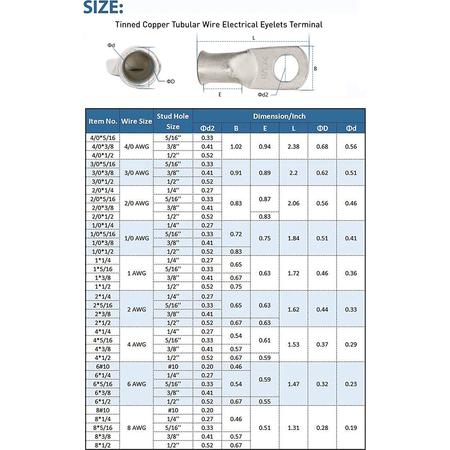 12PCS 1x0-1x2 Tinned Copper Ring Terminal Connectors 1x0 AWG Heavy Duty Battery Cable Ends Bare Copper Lugs with 12 PCS 3:1 Heat Shrink Tubing for Vehicle Boat Marine Use