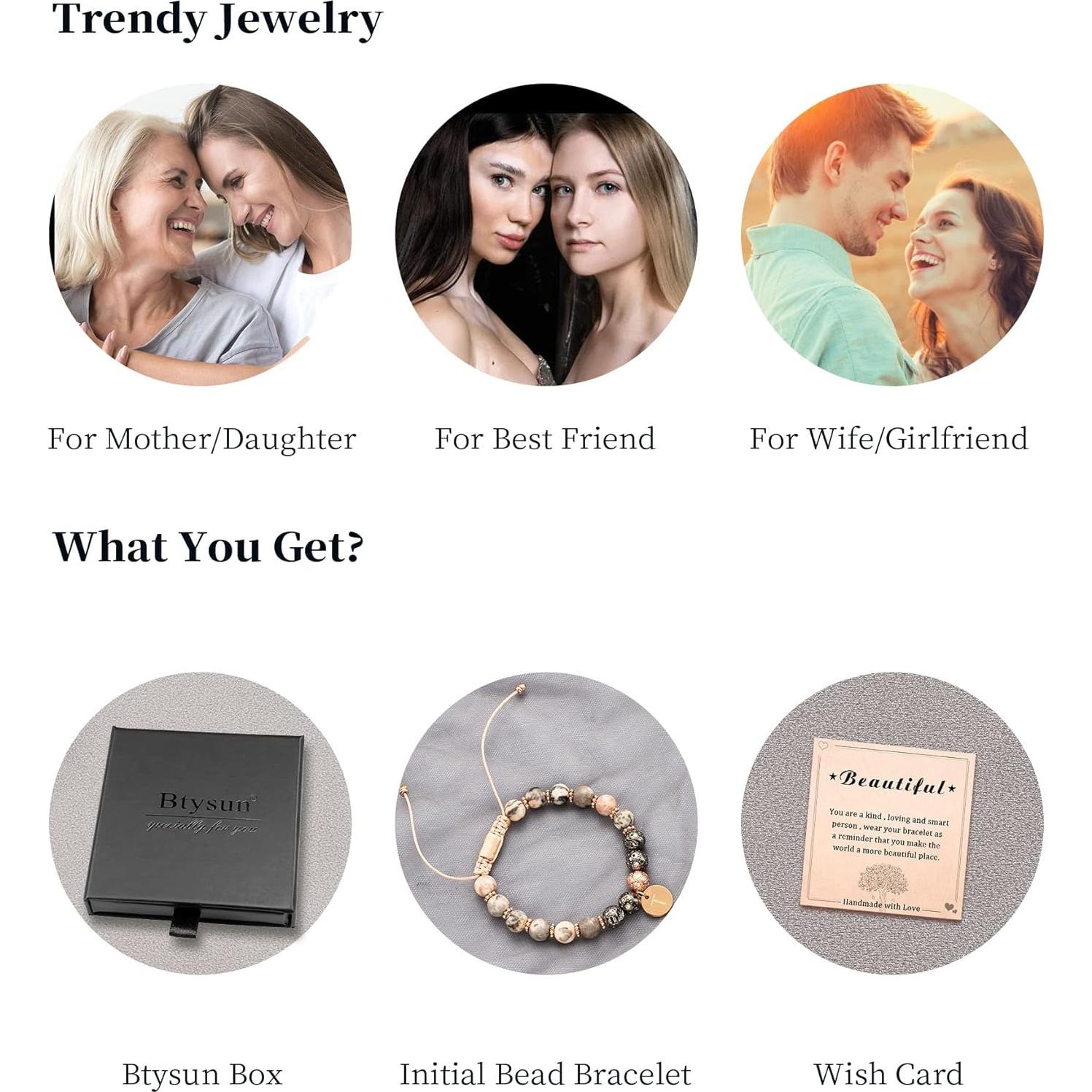 Pulsera de Iniciales Btysun para Mujeres Letra K Ajustable