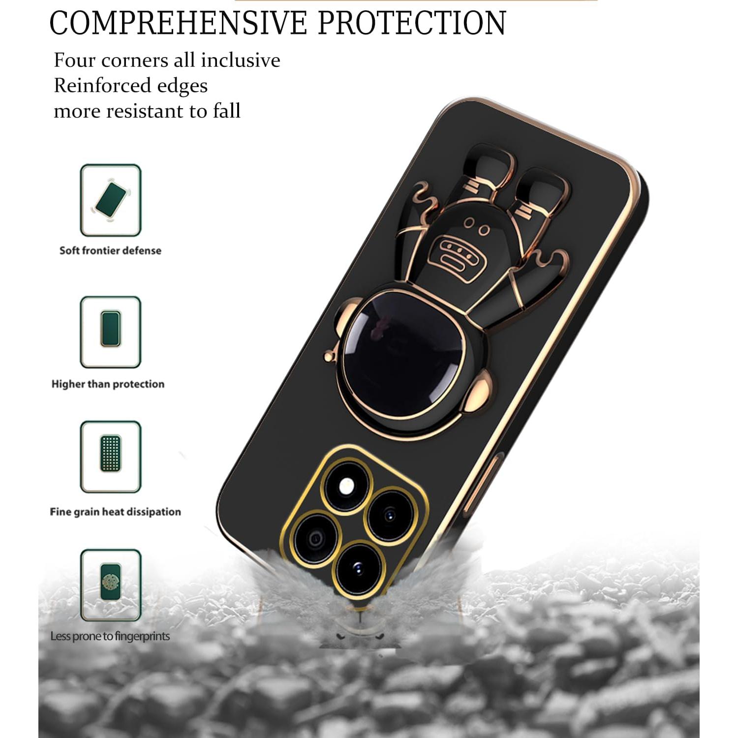 Funda Honor x8b con Soporte Oculto Astronauta - Silicona Negra