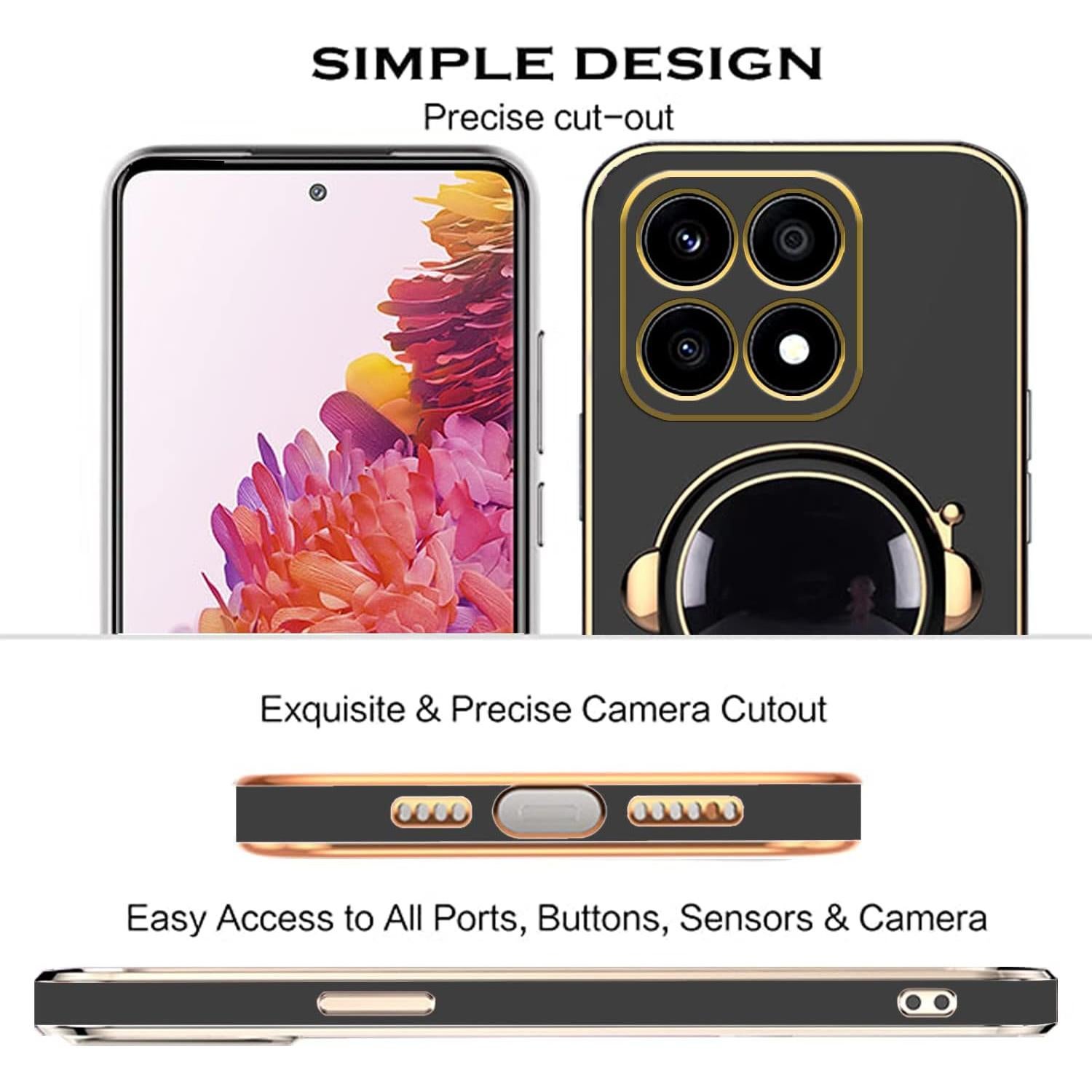 Funda Honor x8b con Soporte Oculto Astronauta - Silicona Negra