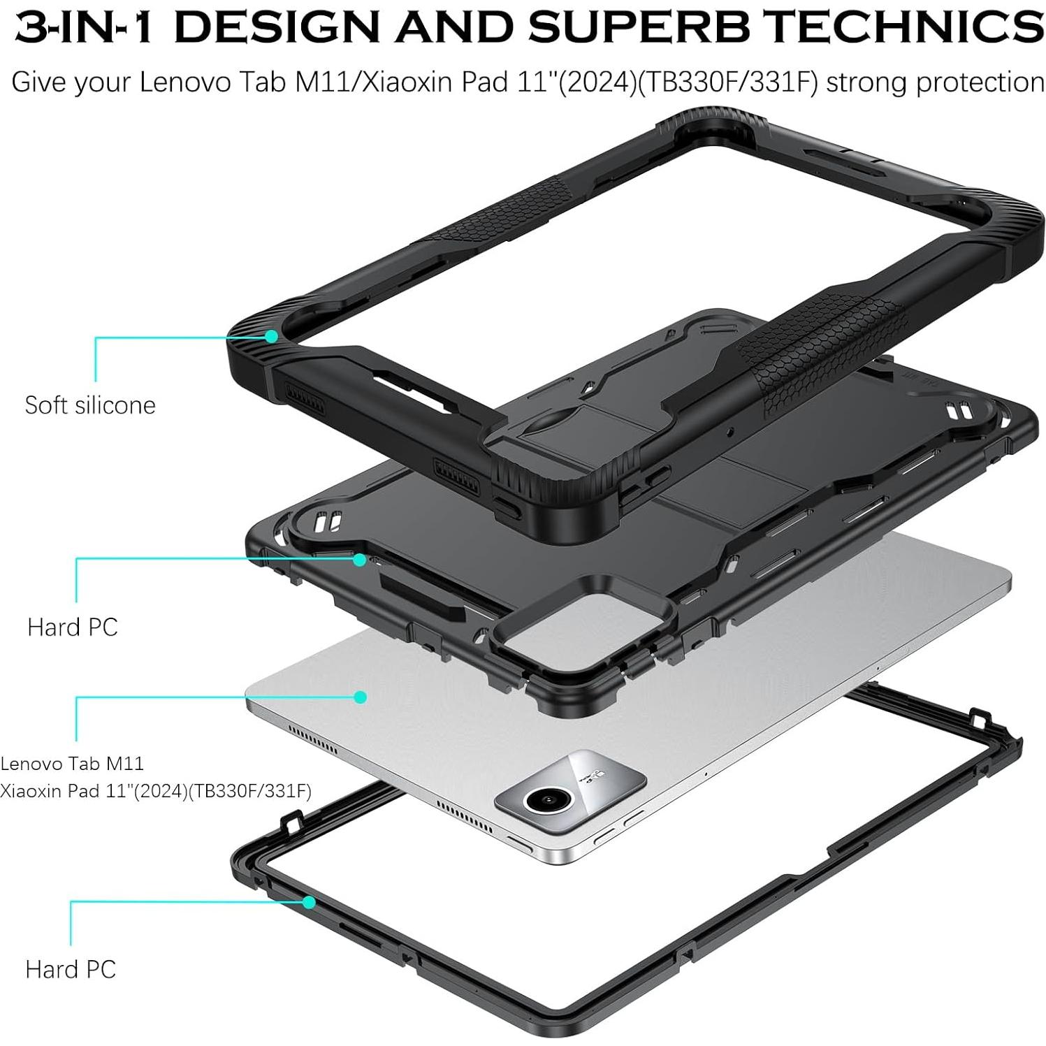 Funda YINLAI para Lenovo Tab M11 11" 2024 con Soporte Negro