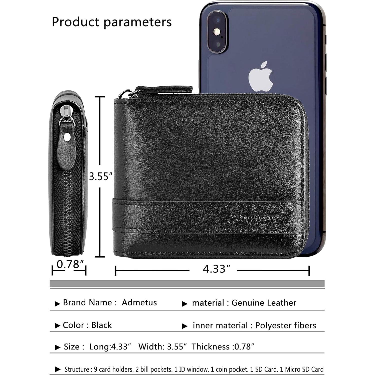 Cartera Bifold de Cuero Genuino Admetus con Bloqueo RFID