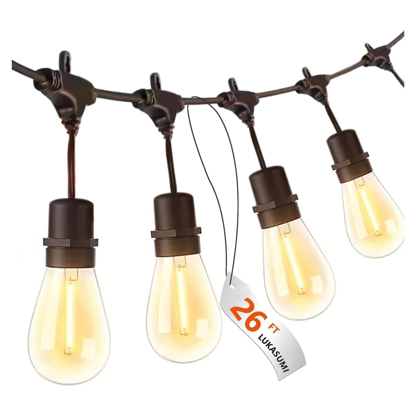 Luces de Cadena LED 8 Bombillas Vintage 26 Pies LUKASUMI