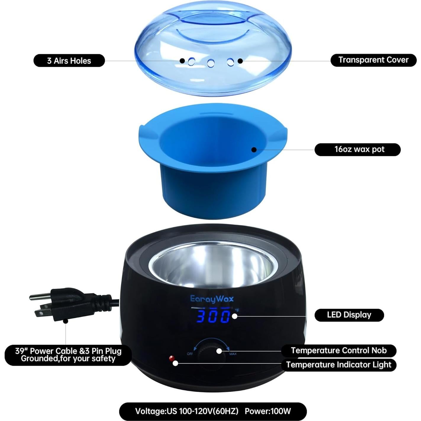 Kit de Depilación con Cera Dura Earaywax - Calentador Digital 16oz