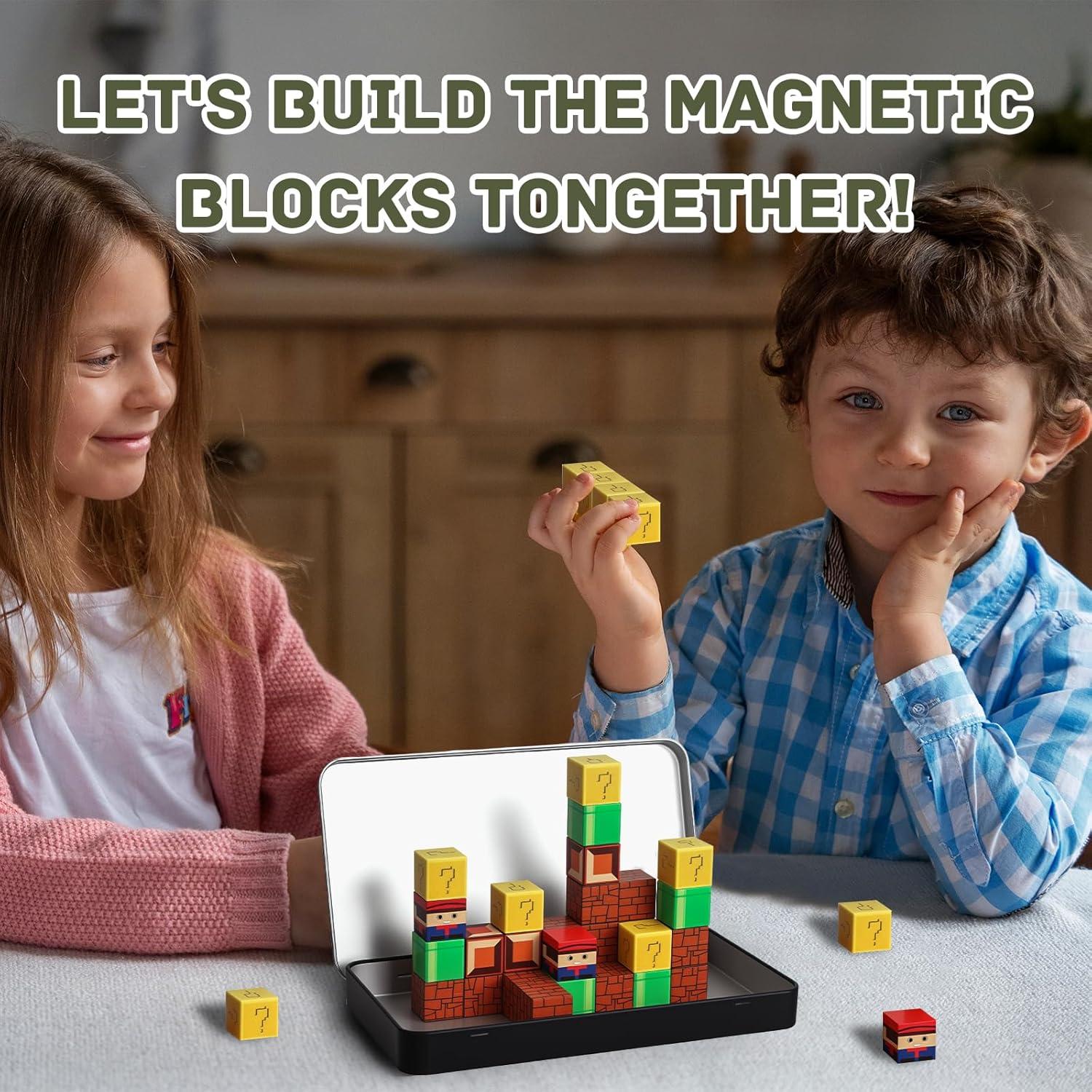 Bloques Magnéticos Mini 32PCS con Caja de Hierro - Juguete Educativo para Niños 3+