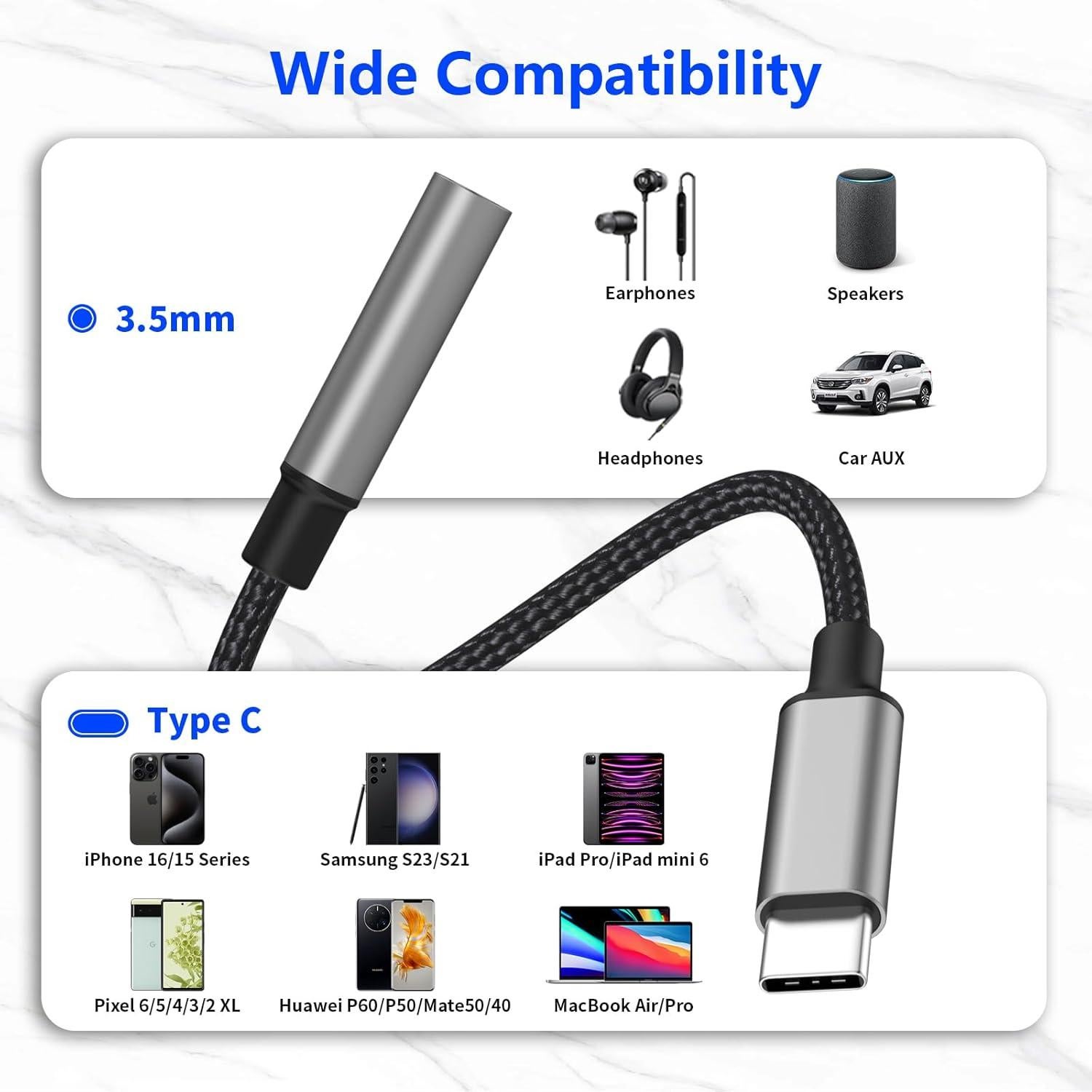 Adaptador USB C a 3.5mm DESOFICON - Paquete de 2, Audio Hi-Fi