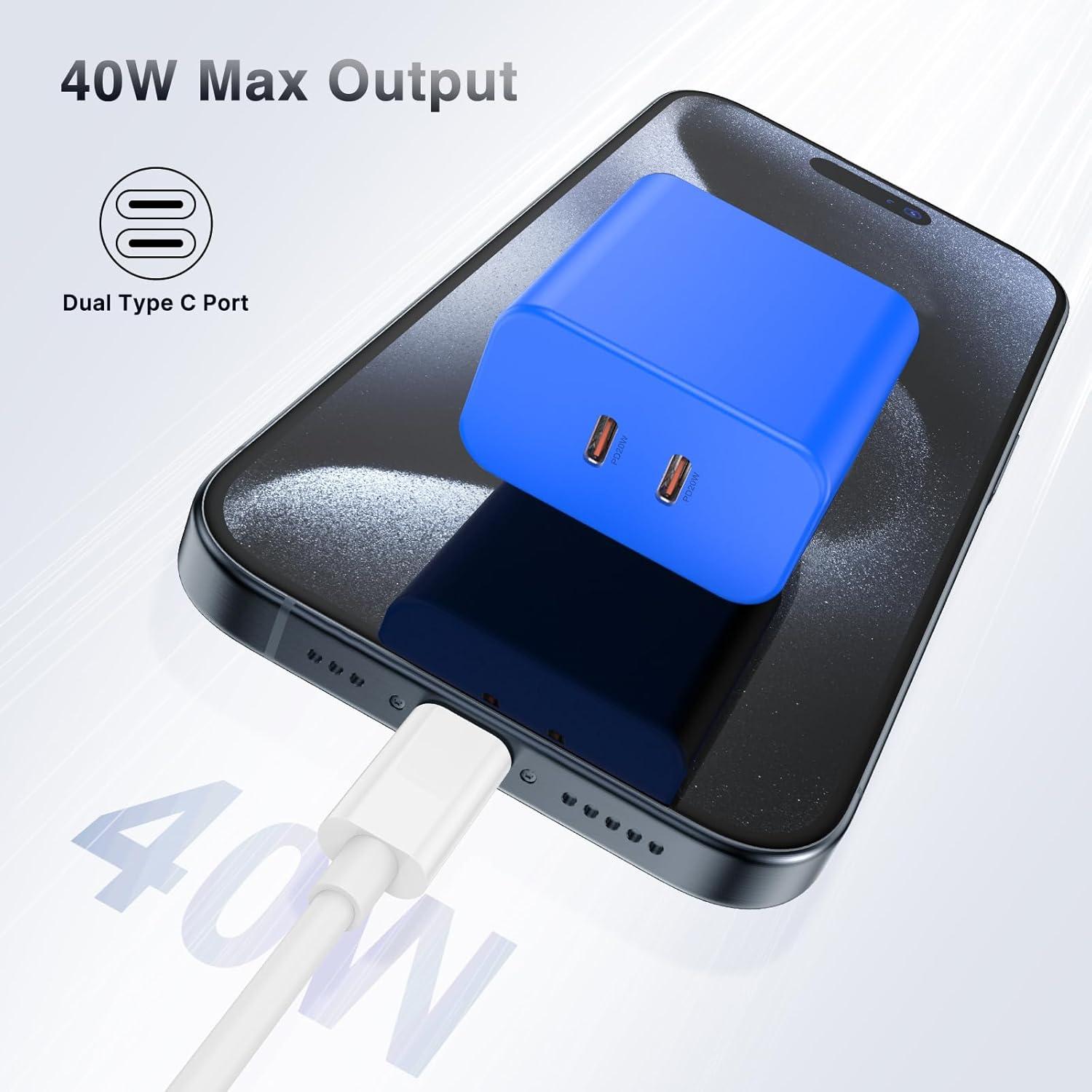 Cargador Dual USB C 40W Susnwere - Adaptador Rápido 2 Puertos