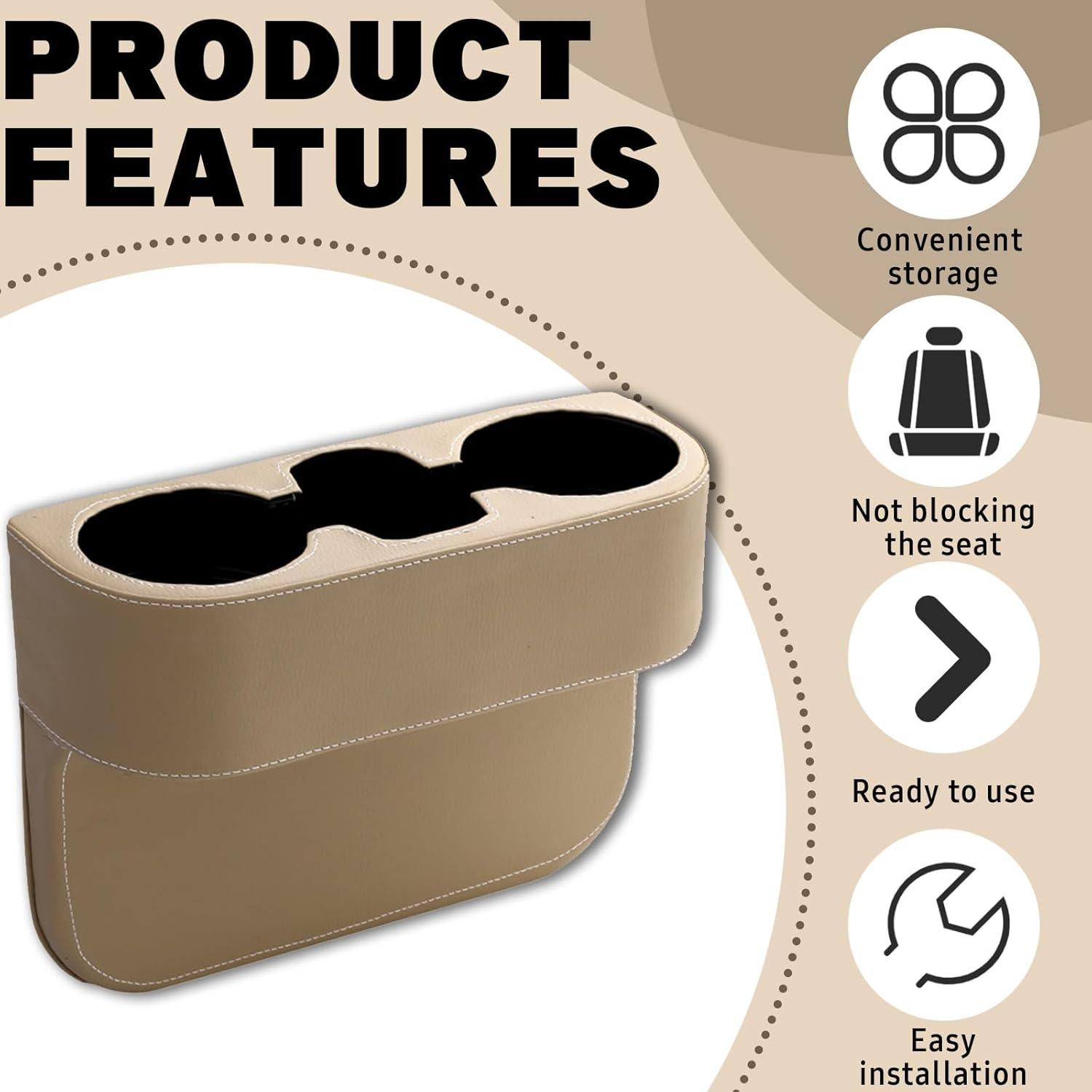 Soporte para Taza de Coche Piburth Beige, Organizador Multifuncional