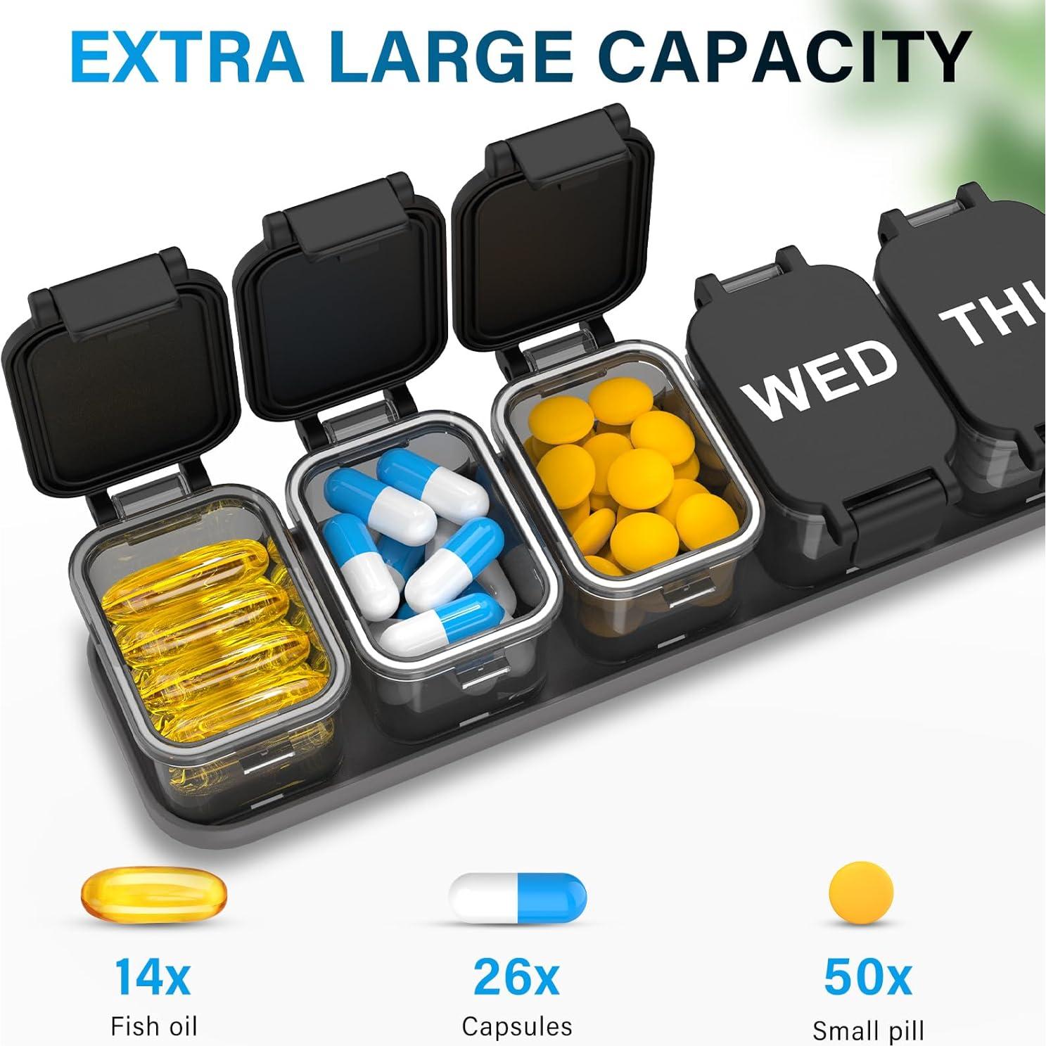 Organizador de Pastillas Semanal Toollygozz XL Negro - 7 Compartimentos Desmontables