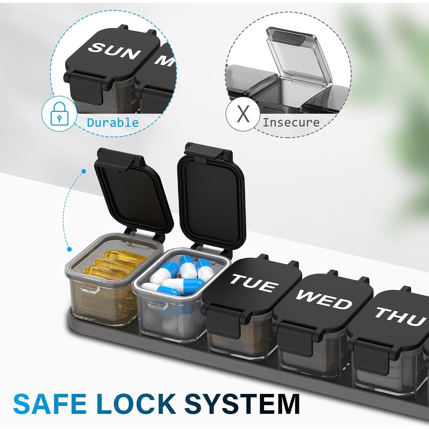 Organizador de Pastillas Semanal Toollygozz XL Negro - 7 Compartimentos Desmontables