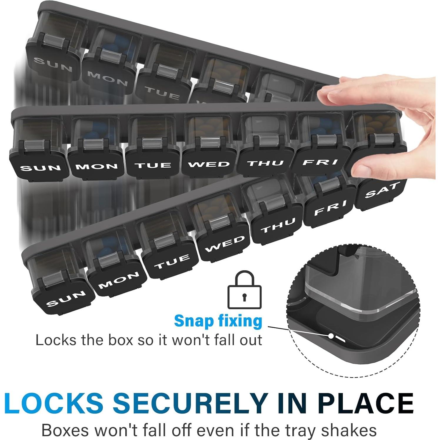 Organizador de Pastillas Semanal Toollygozz XL Negro - 7 Compartimentos Desmontables