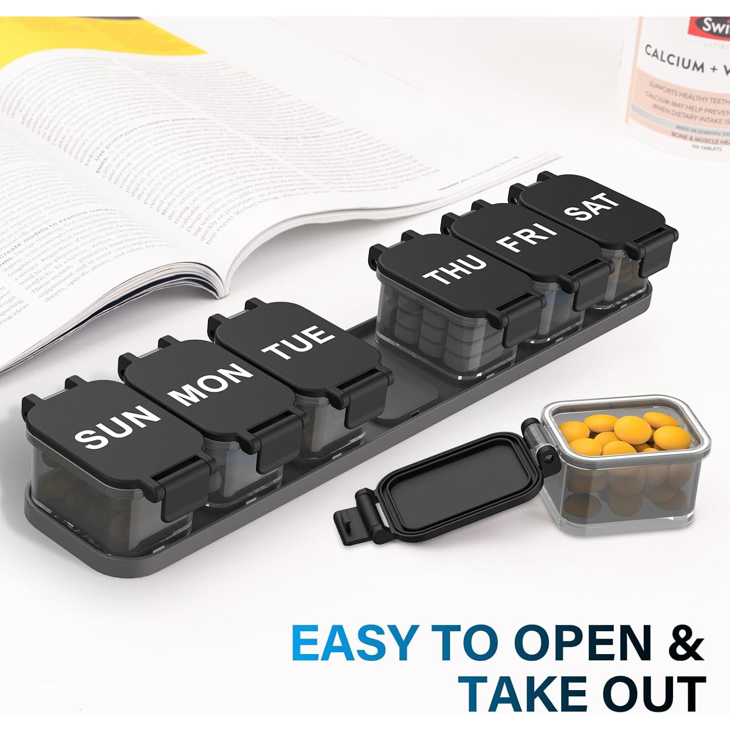 Organizador de Pastillas Semanal Toollygozz XL Negro - 7 Compartimentos Desmontables