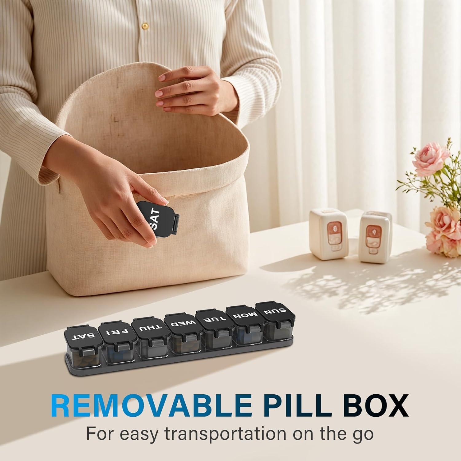 Organizador de Pastillas Semanal Toollygozz XL Negro - 7 Compartimentos Desmontables