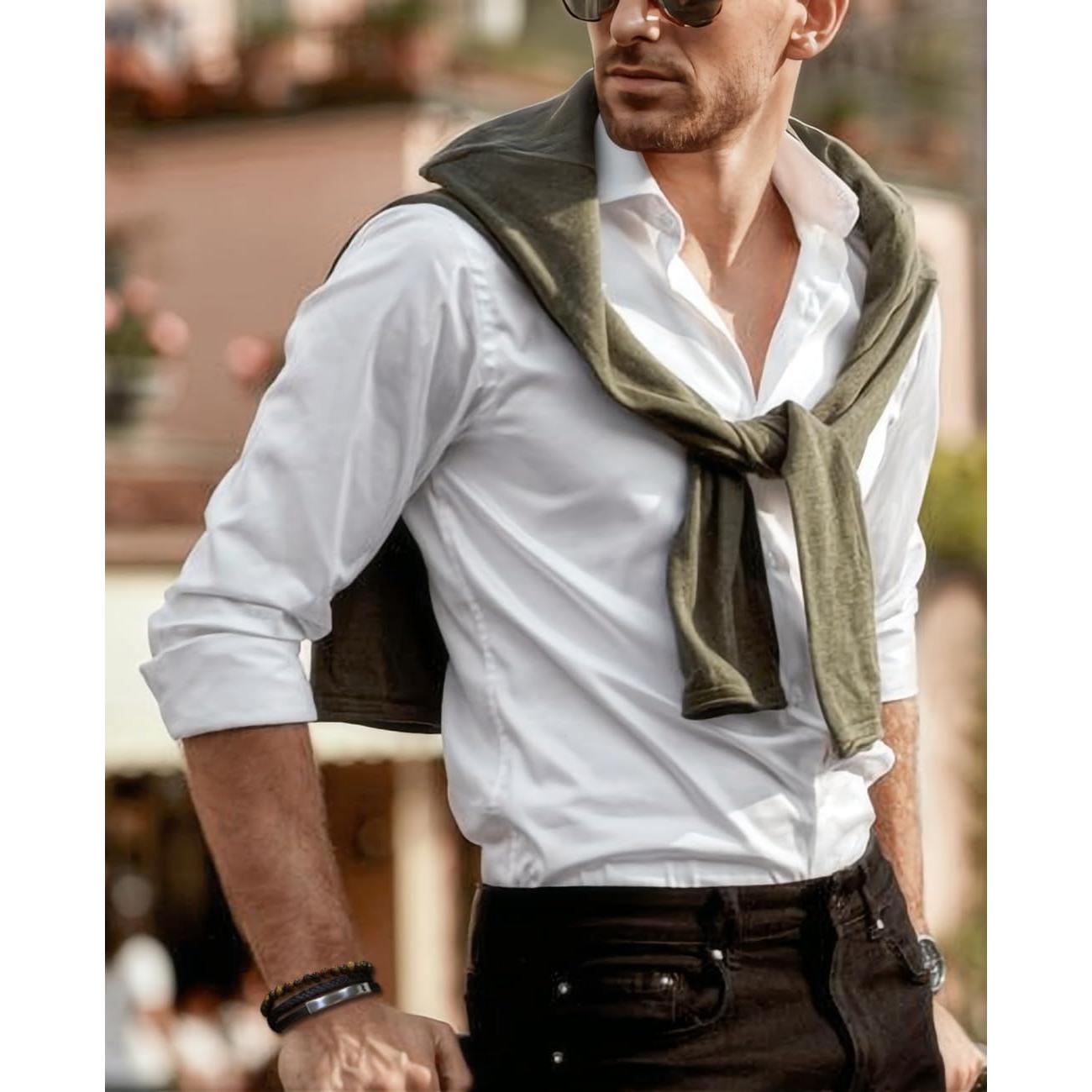 Pulsera de Cuero Genuino para Hombre con Clip de Acero