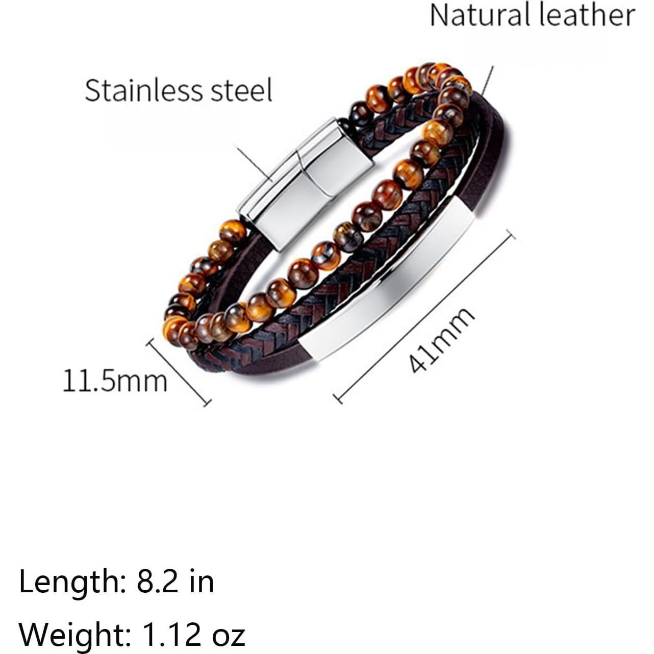 Pulsera de Cuero Genuino para Hombre con Clip de Acero