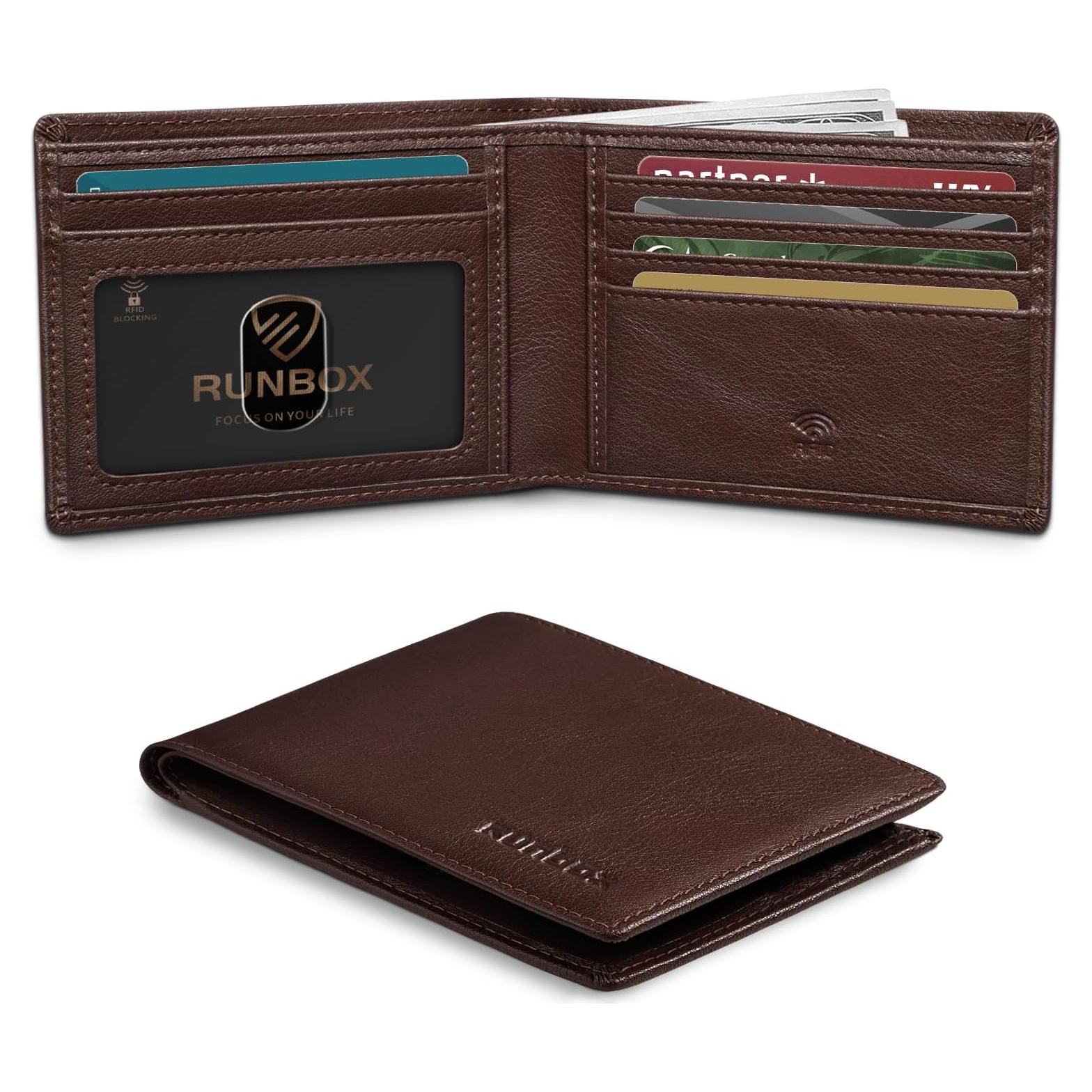 Cartera RUNBOX Bifold de Cuero para Hombres con Bloqueo RFID