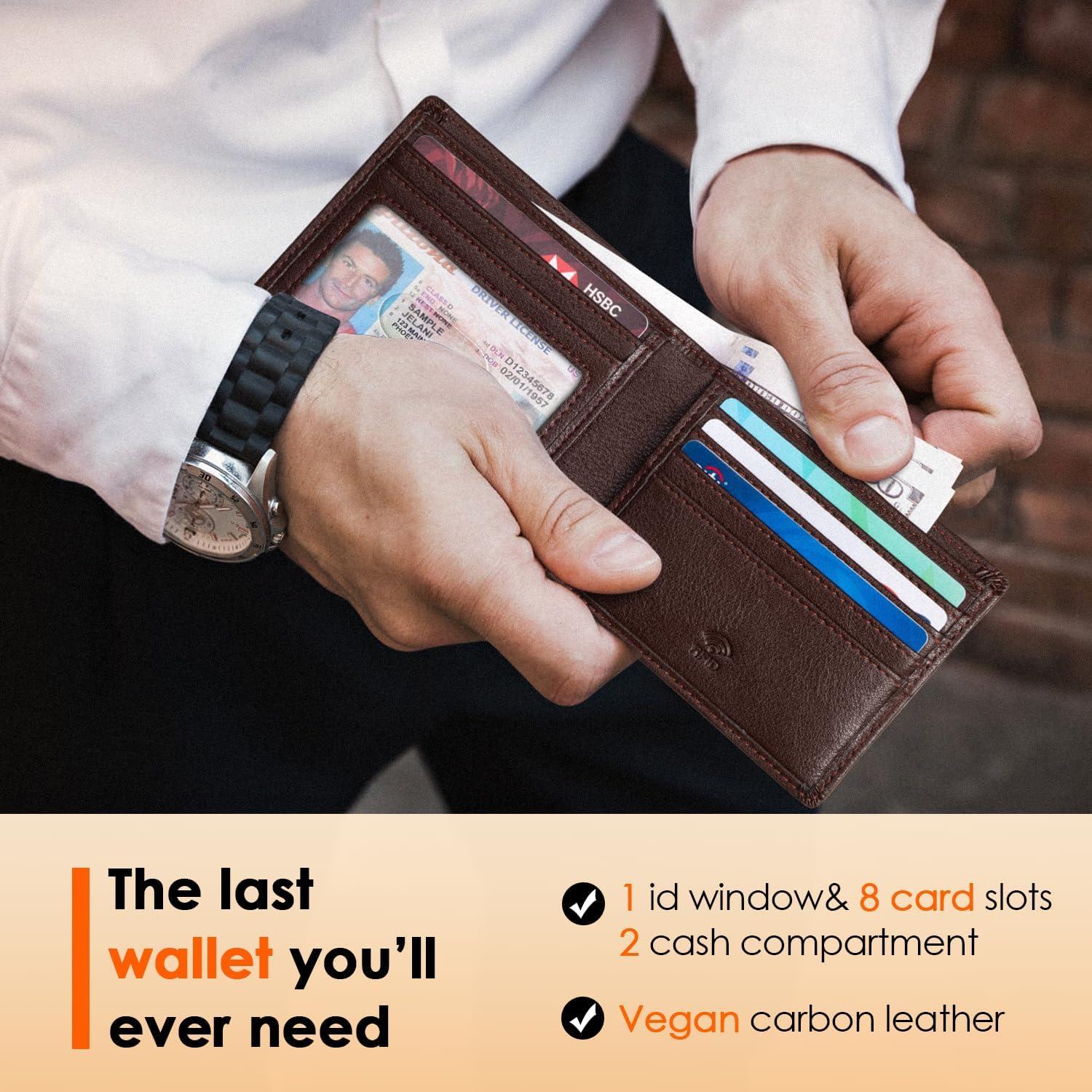 Cartera RUNBOX Bifold de Cuero para Hombres con Bloqueo RFID