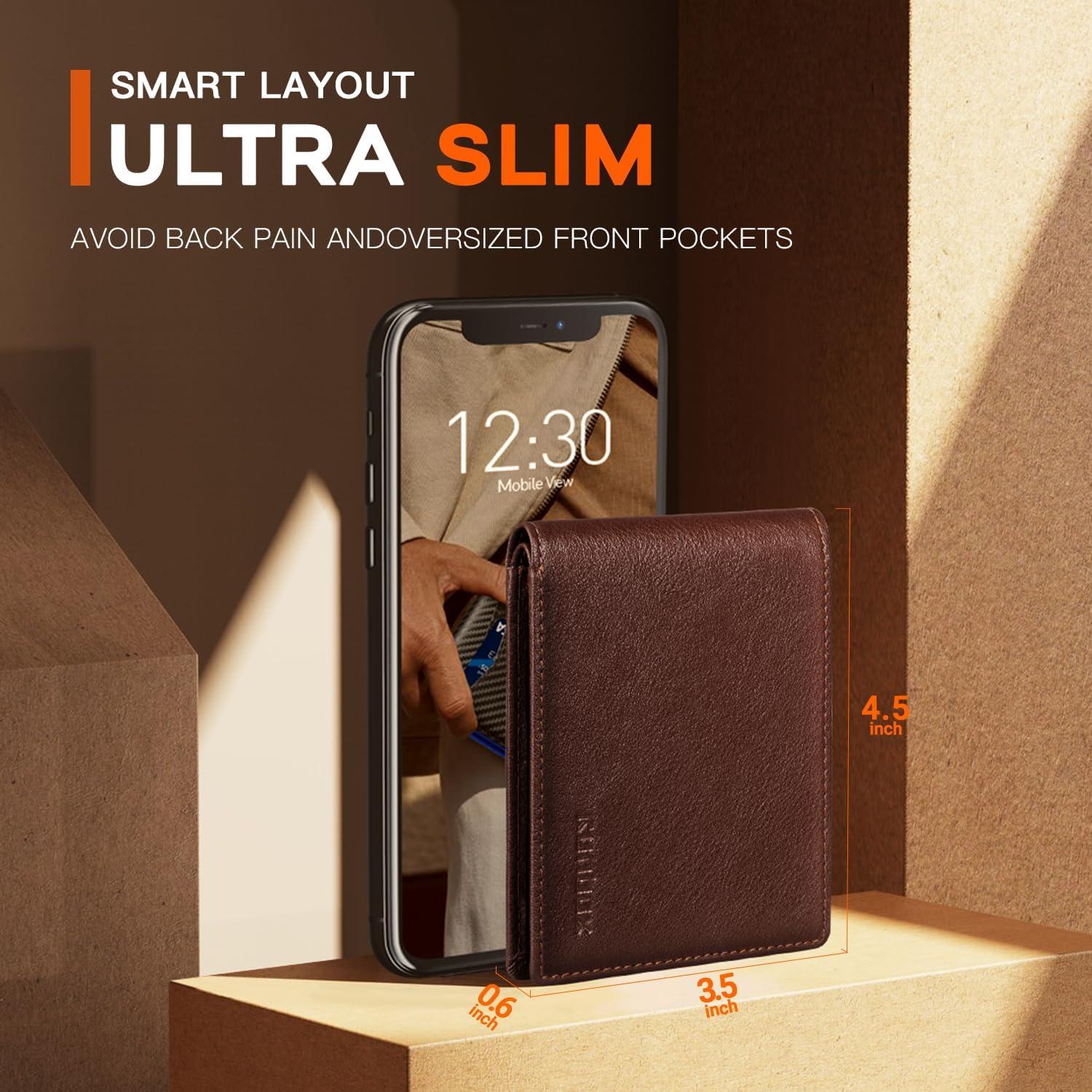 Cartera RUNBOX Bifold de Cuero para Hombres con Bloqueo RFID