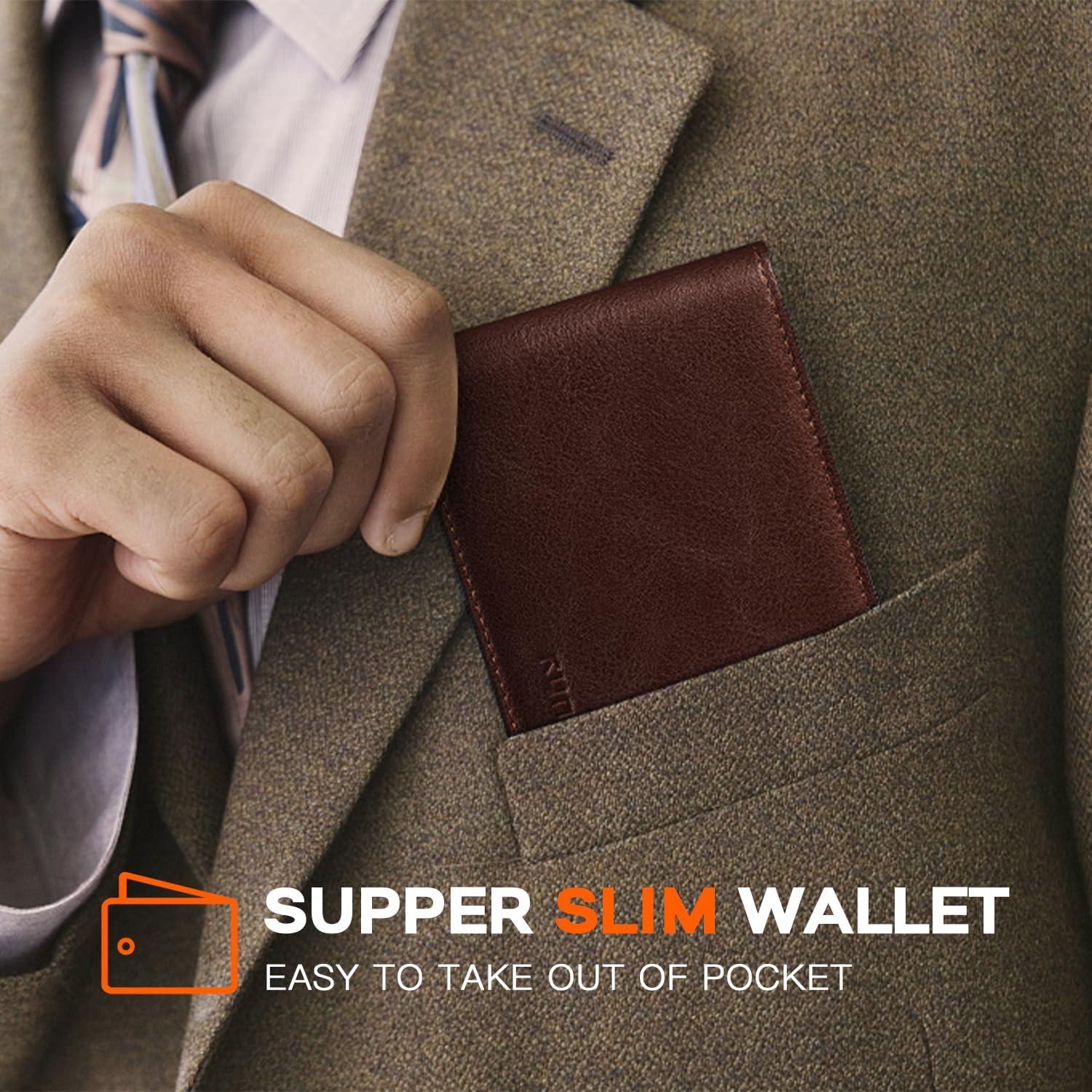 Cartera RUNBOX Bifold de Cuero para Hombres con Bloqueo RFID