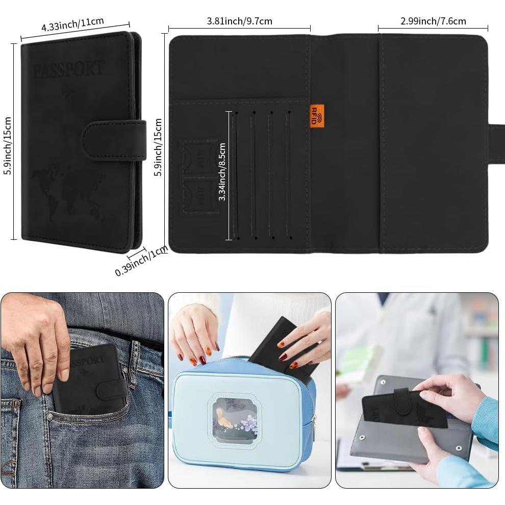 Portapasaportes de Cuero PU Negro STPIYFZU con Bloqueo RFID