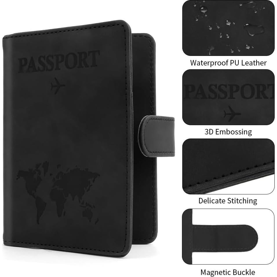 Portapasaportes de Cuero PU Negro STPIYFZU con Bloqueo RFID