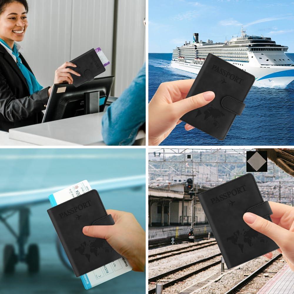 Portapasaportes de Cuero PU Negro STPIYFZU con Bloqueo RFID