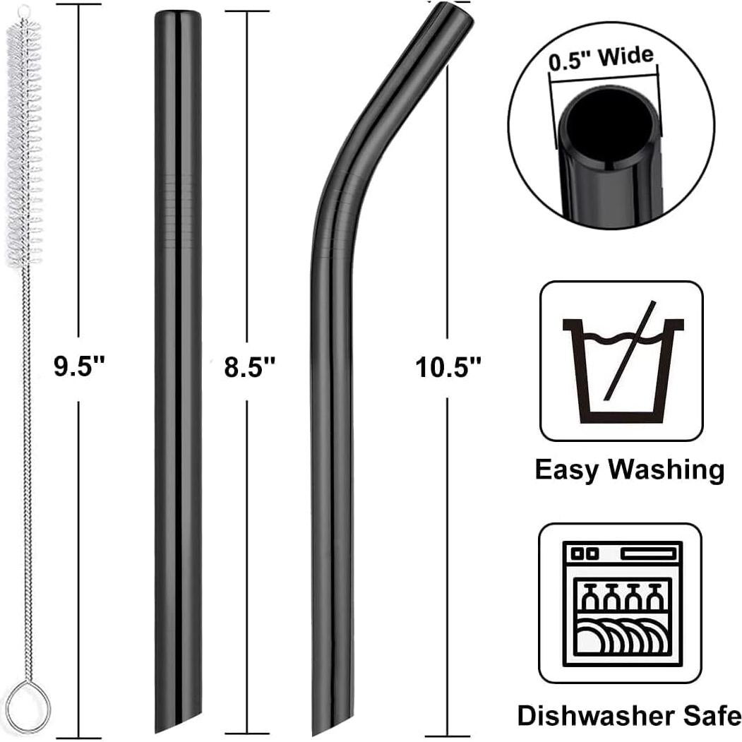 Set de 6 Popotes Reutilizables Vinaco de Acero Inoxidable Negros