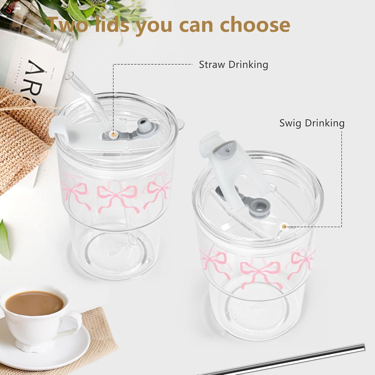 Set de 2 Tazas de Plástico Rosa Icesip 15 oz Reutilizables