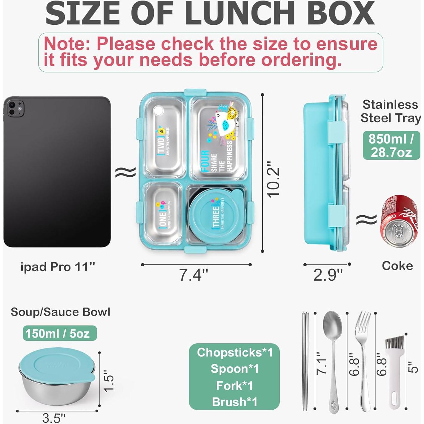 Caja de Almuerzo de Acero Inoxidable SAYAPE 850ml 4 Compartimentos