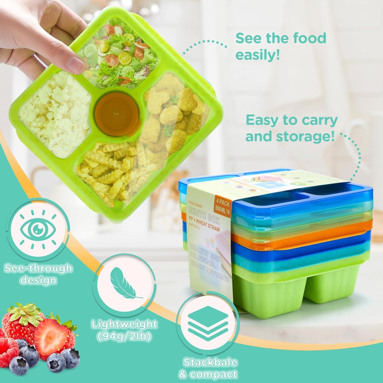 Cajas de Snack Bento QQKO 4 Piezas 550ml Apilables Joya