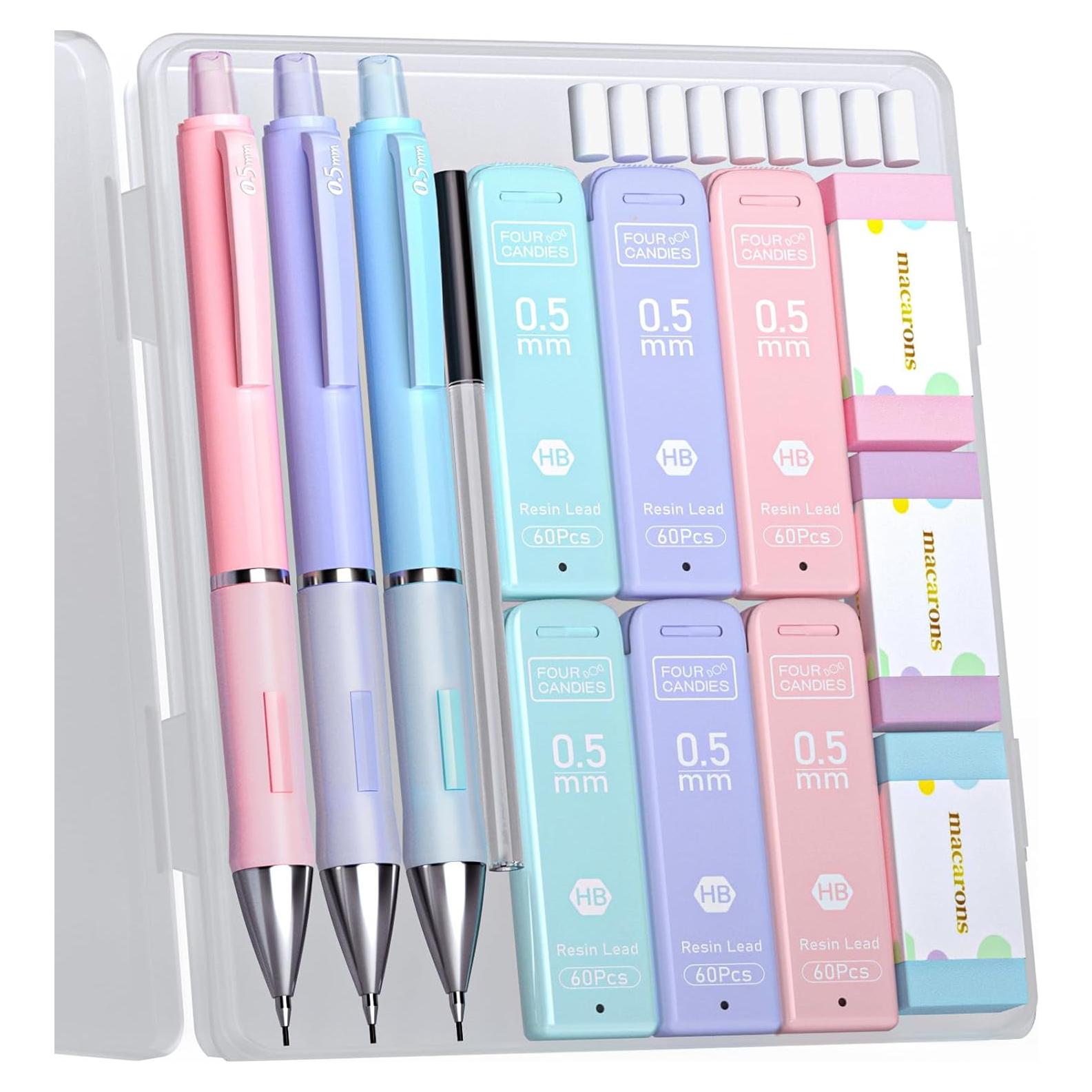 Lápices Mecánicos Cuatro Caramelos 0.5mm con Borradores Pastel
