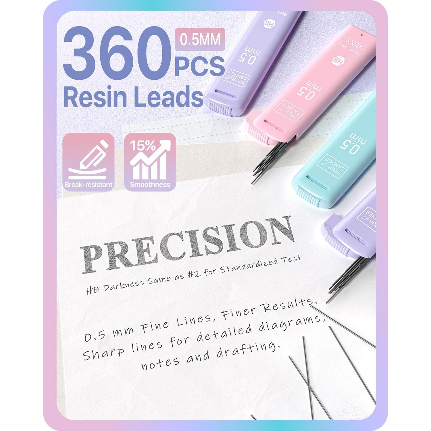 Lápices Mecánicos Cuatro Caramelos 0.5mm con Borradores Pastel