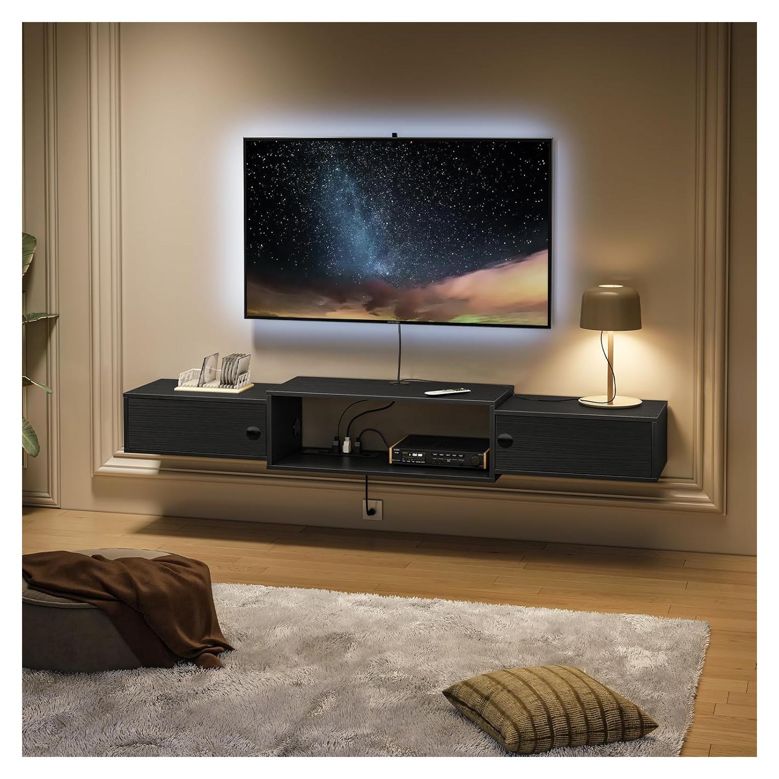Soporte de TV Flotante HOOBRO 139.7 cm con Salidas de Energía