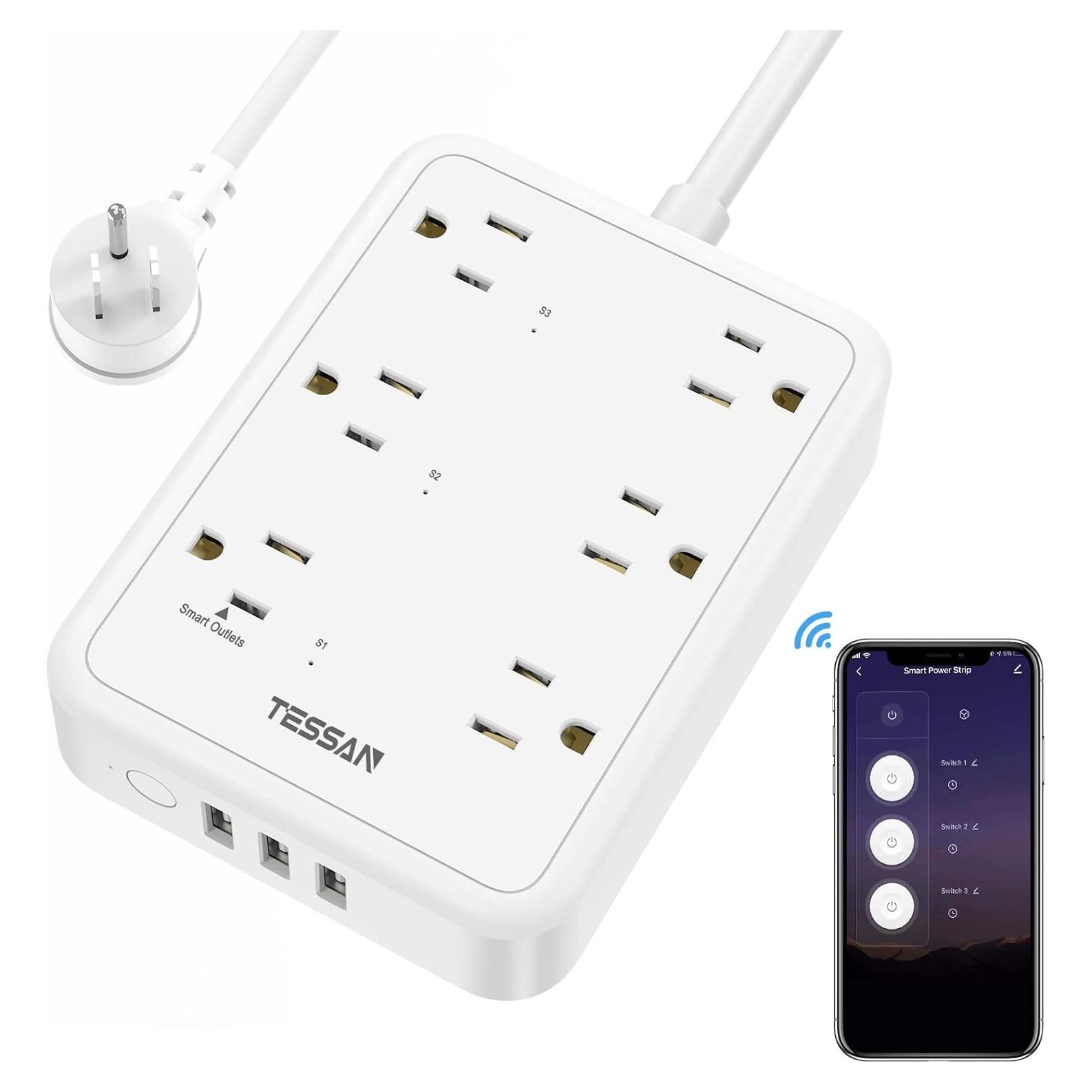 Regleta Inteligente TESSAN con 3 Enchufes y 3 USB 1.83m